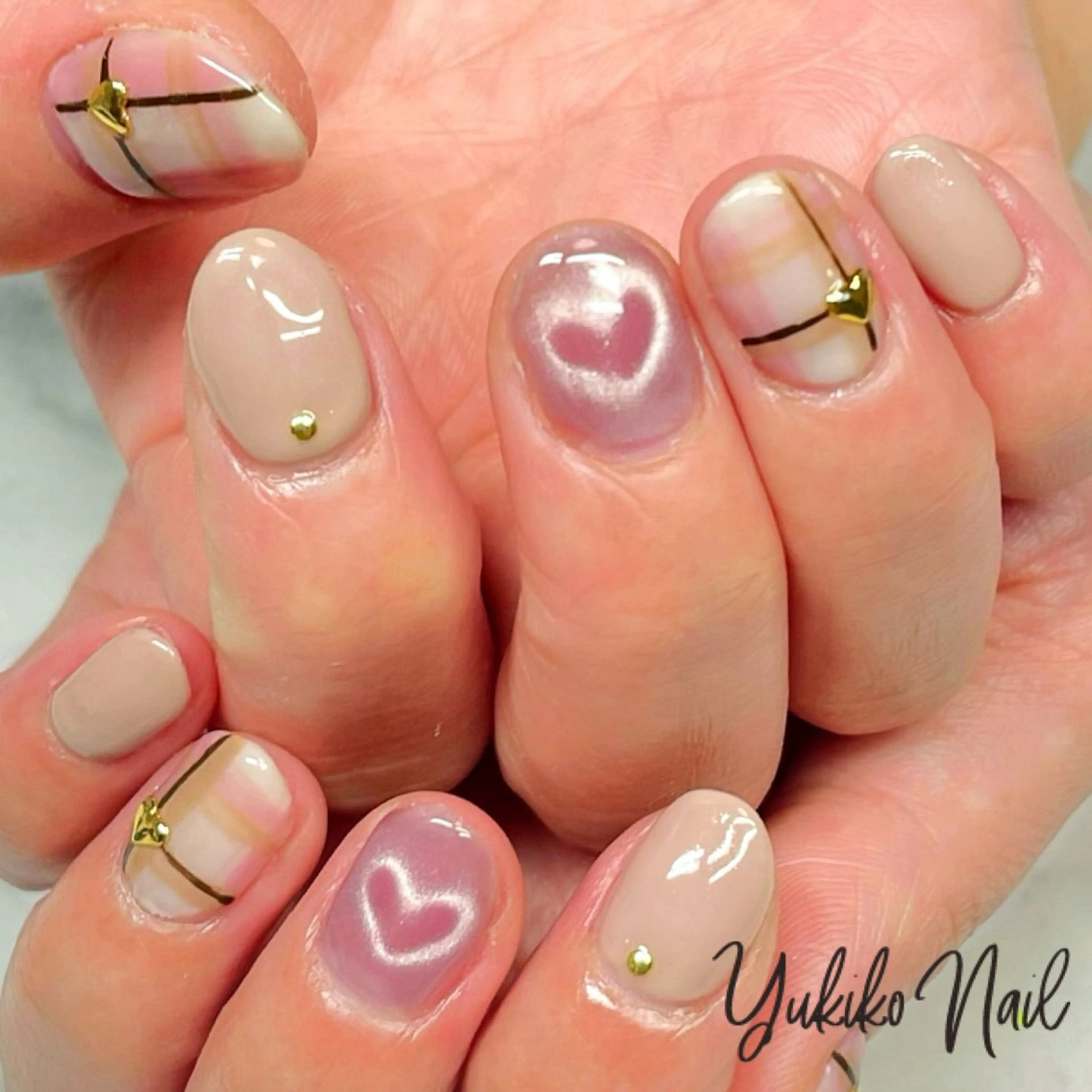 ネイル ハート マグネットネイル オフィスネイル ピンク ユキコ ネイルのネイルデザイン