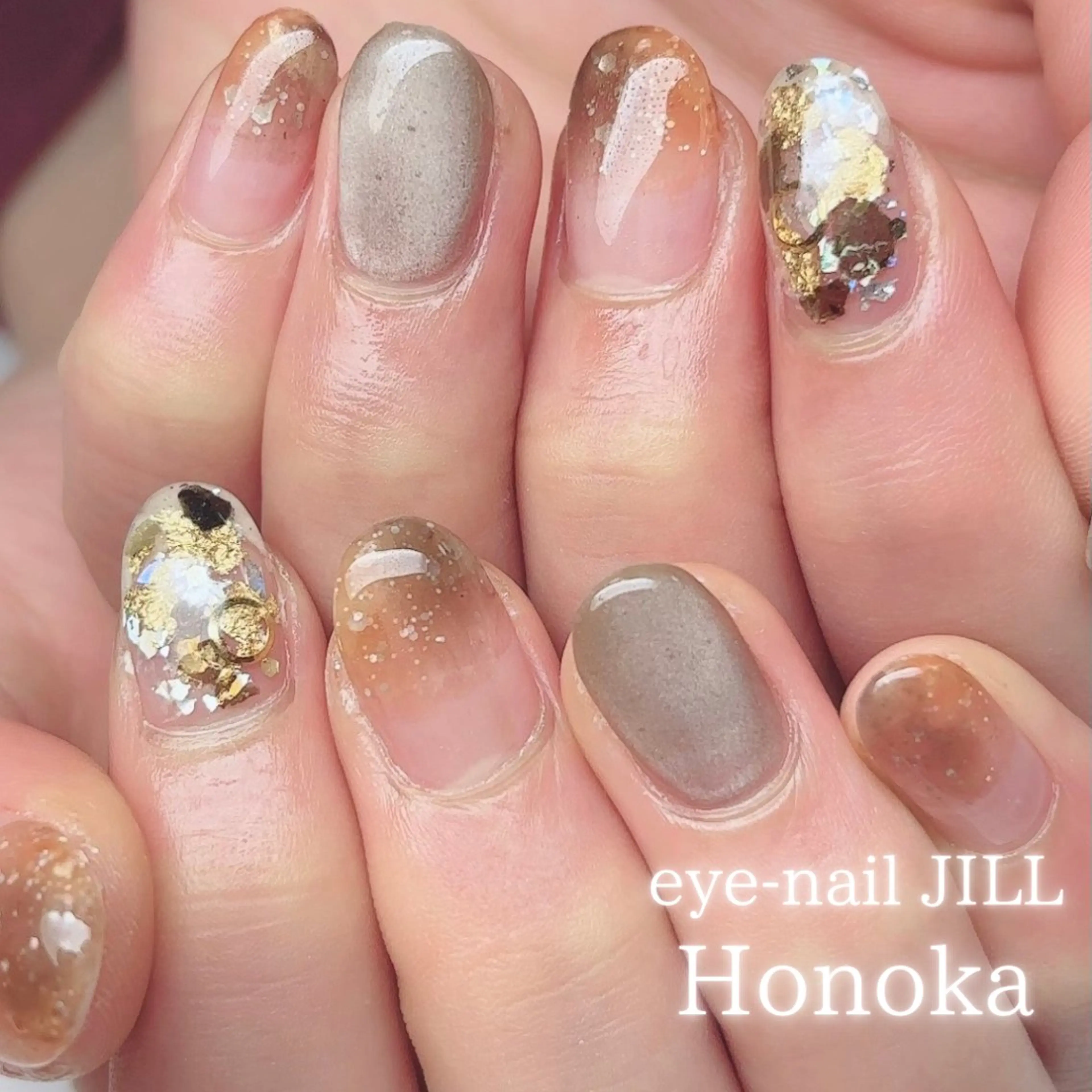 ネイル ブラウン マグネットネイル ニュアンスネイル ハンドネイル JILL Honokaのネイルデザイン