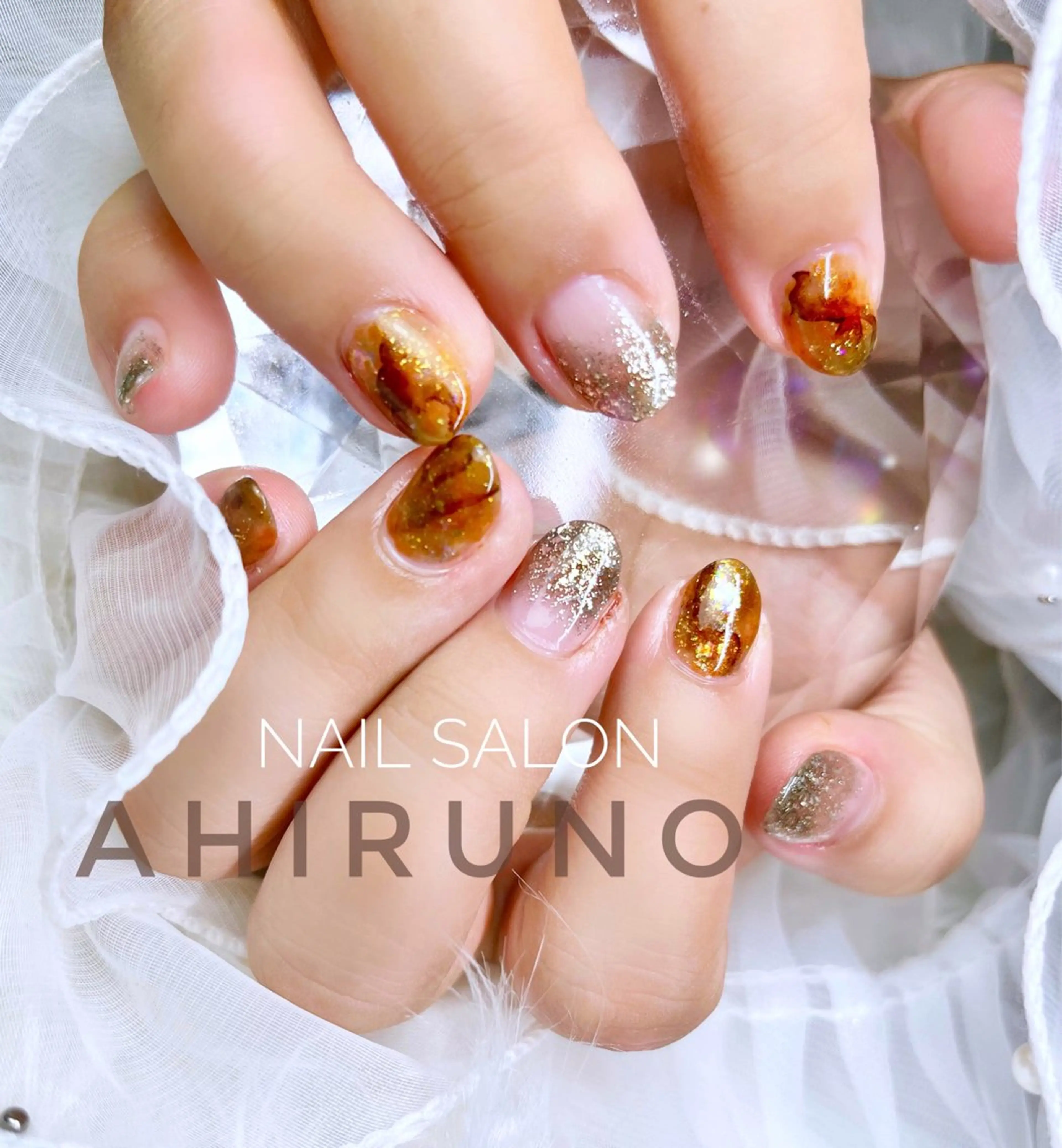 ネイル べっ甲ネイル ラメ(グリッター) ニュアンスネイル ショートネイル ハンドネイル ａｈｉｒｕｎｏ ✿ ｙｕiのネイルデザイン