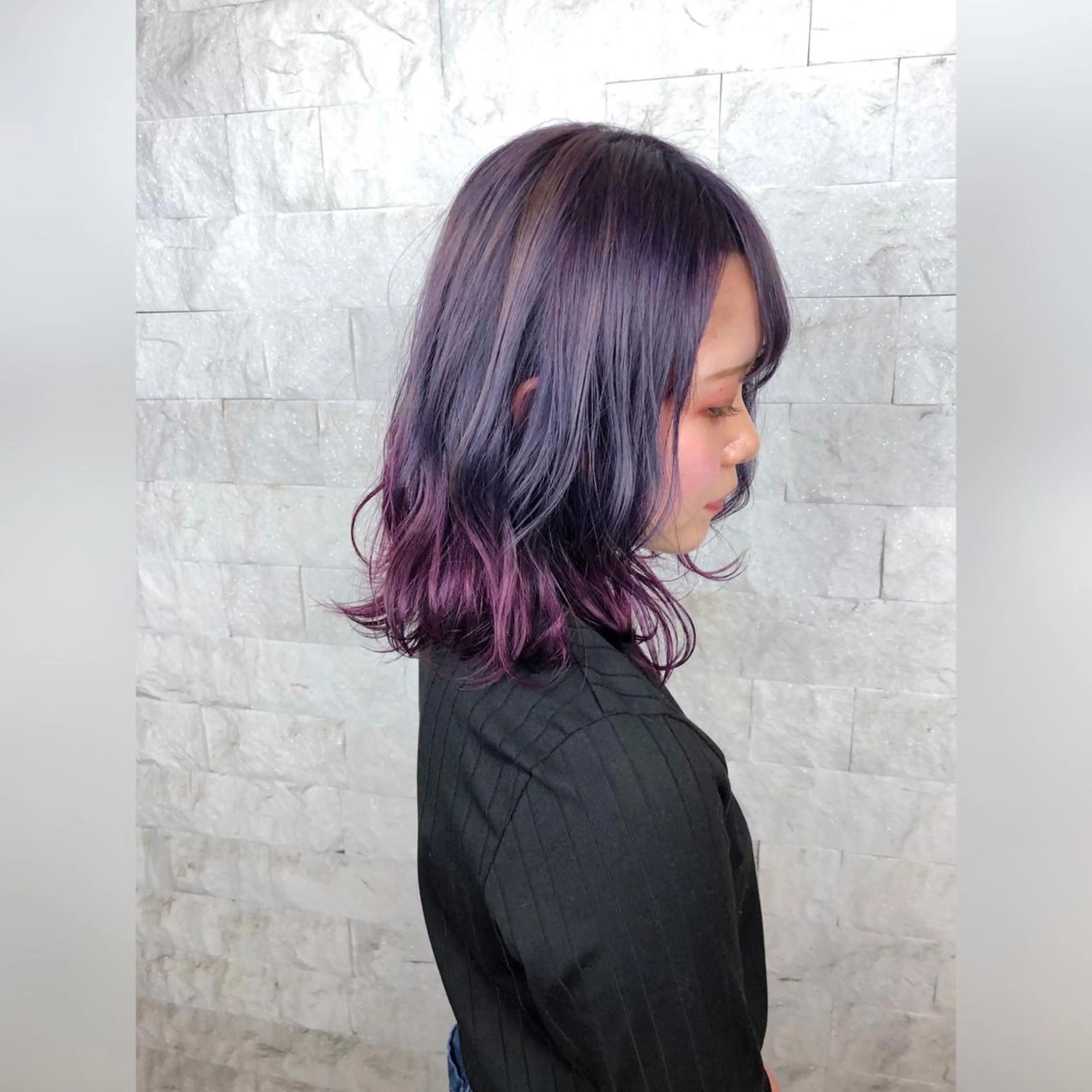 ミディアム カラー カシス グラデーションカラー 圧倒的美髪ストレート ツダケイタロウのヘアスタイル