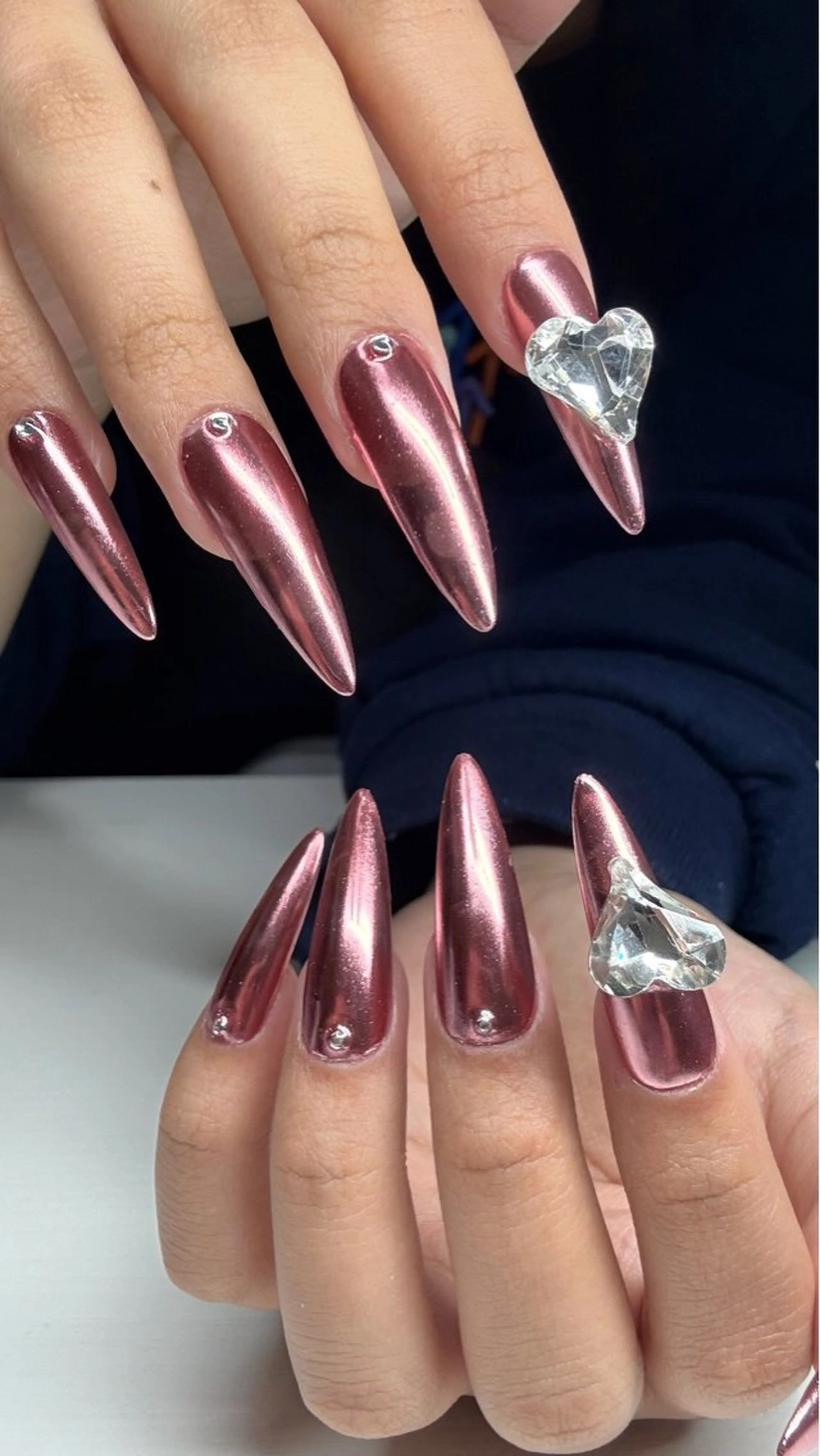 ネイル ハート ミラーネイル ピンク RimisNail あゆみのネイルデザイン