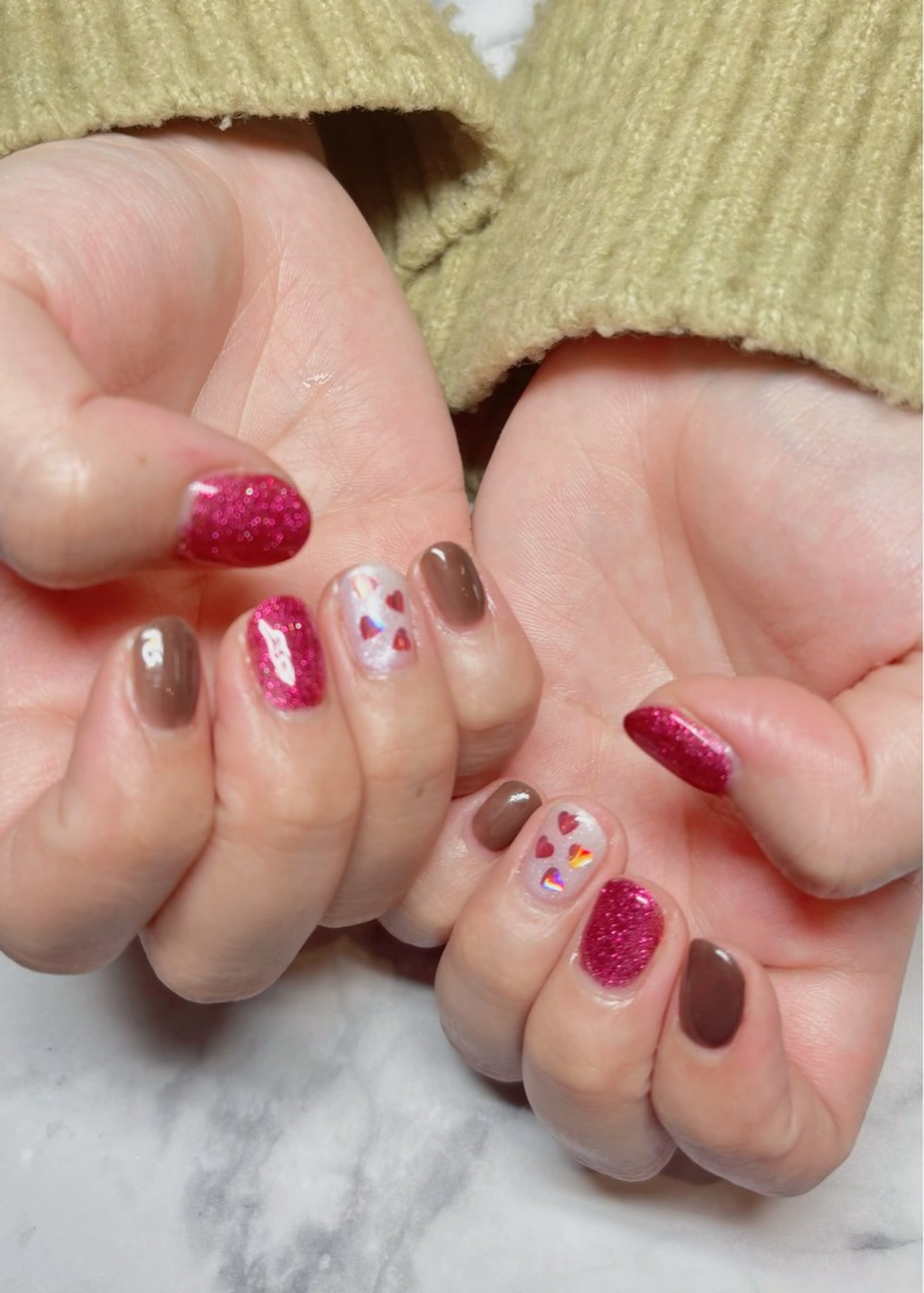 ネイル ハート キラキラネイル ハンドネイル 肥後joieange 心斎橋店のネイルデザイン