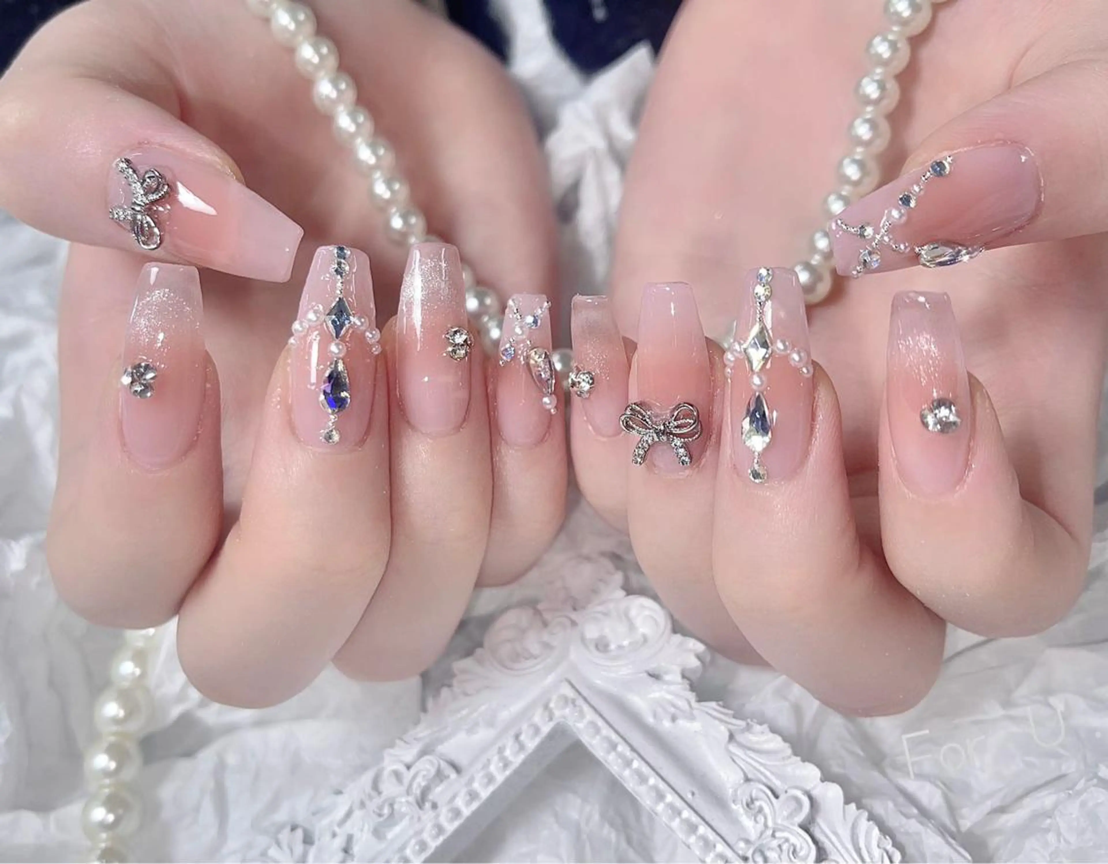 ネイル 長さ出し フレンチネイル ジェルネイル ガラスフレンチ 韓国ネイル ハンドネイル ハンドケア For U nail スカルプ専門店のネイルデザイン