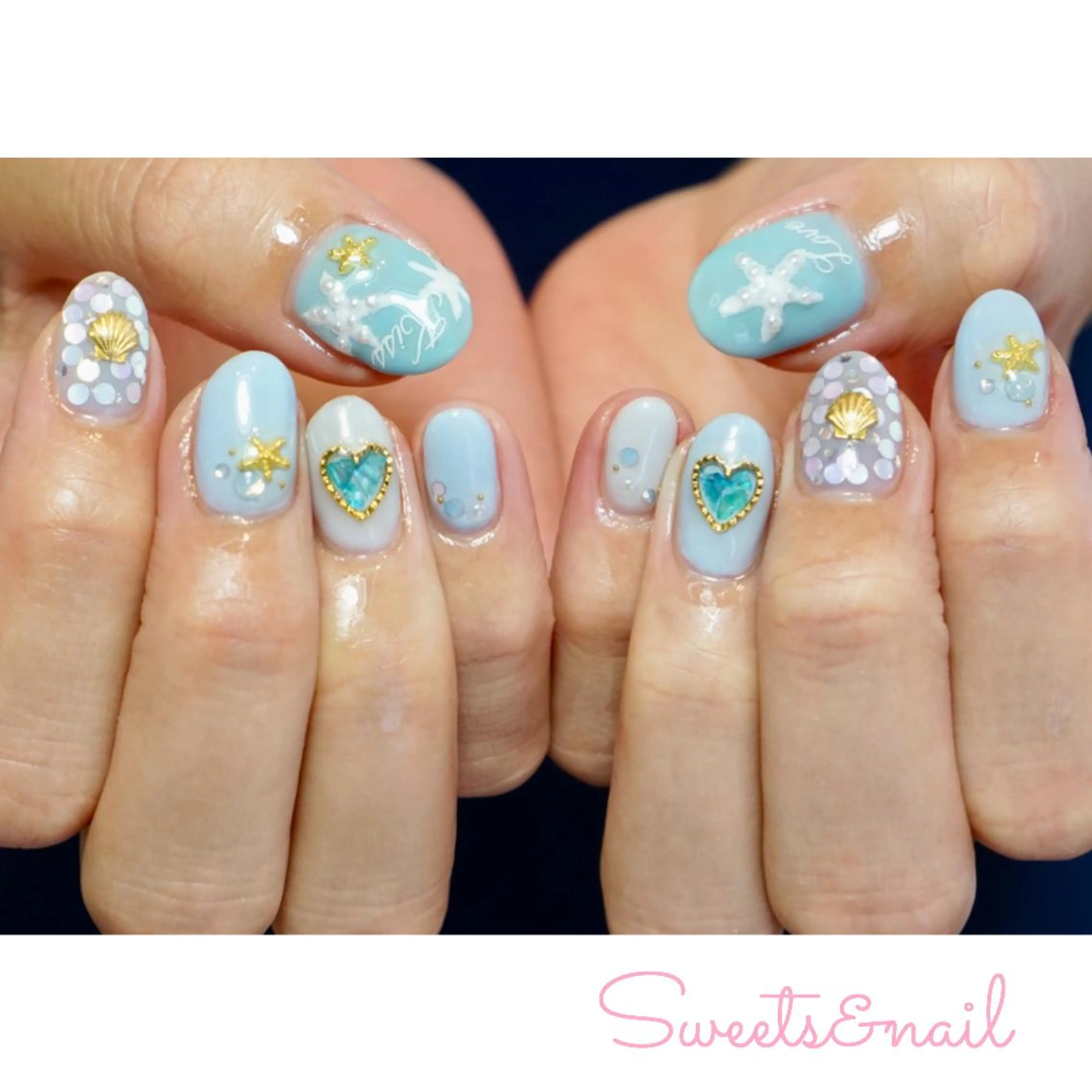 ネイル ブルー ハート Sweets＆ nail みなこのネイルデザイン