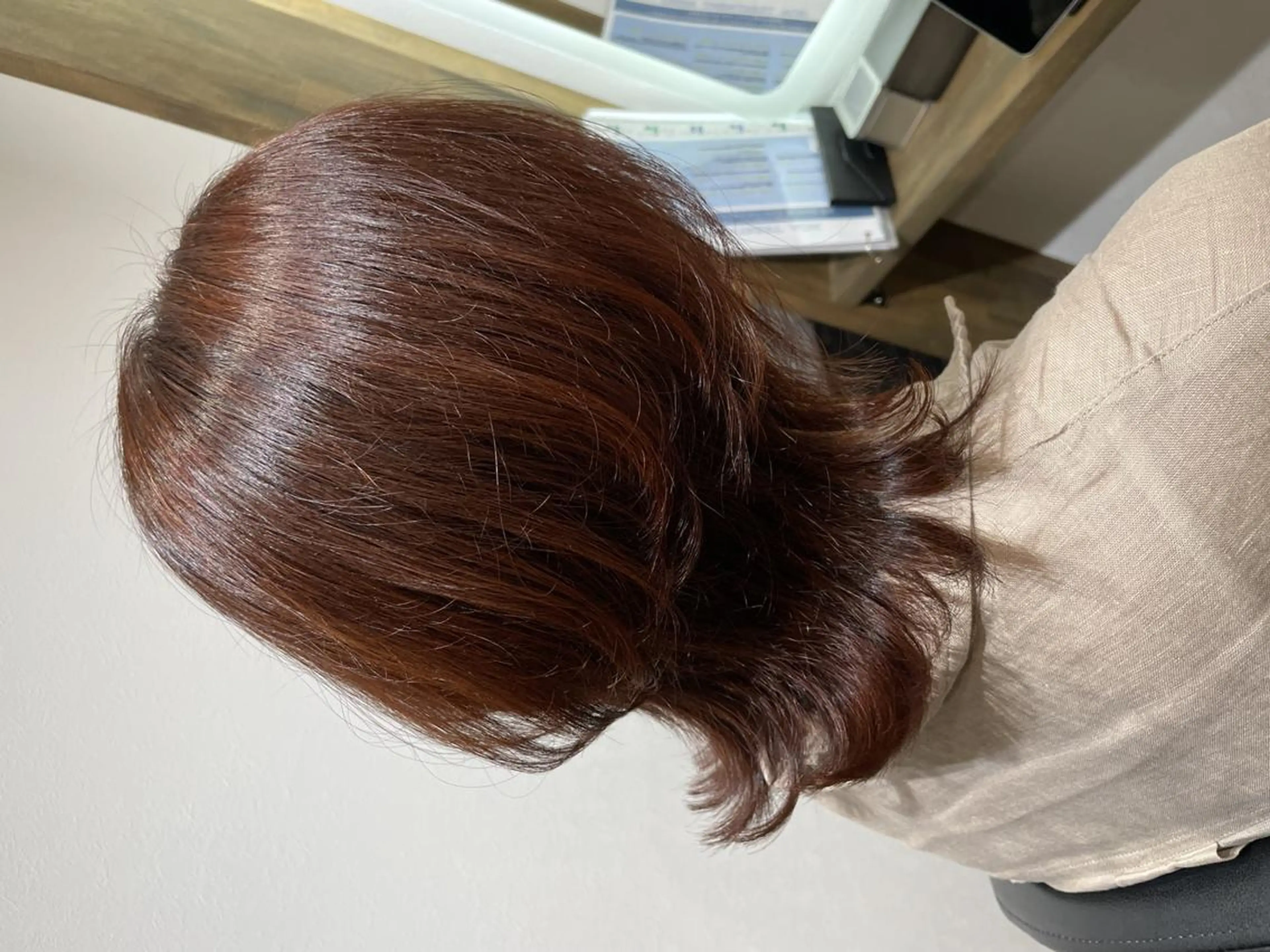 ミディアム カラー ブラウンカラー オレンジ オレンジブラウン ボブ くびれヘア カット ヘアカラー トリートメント 名駅Private Salon　Noaのヘアスタイル