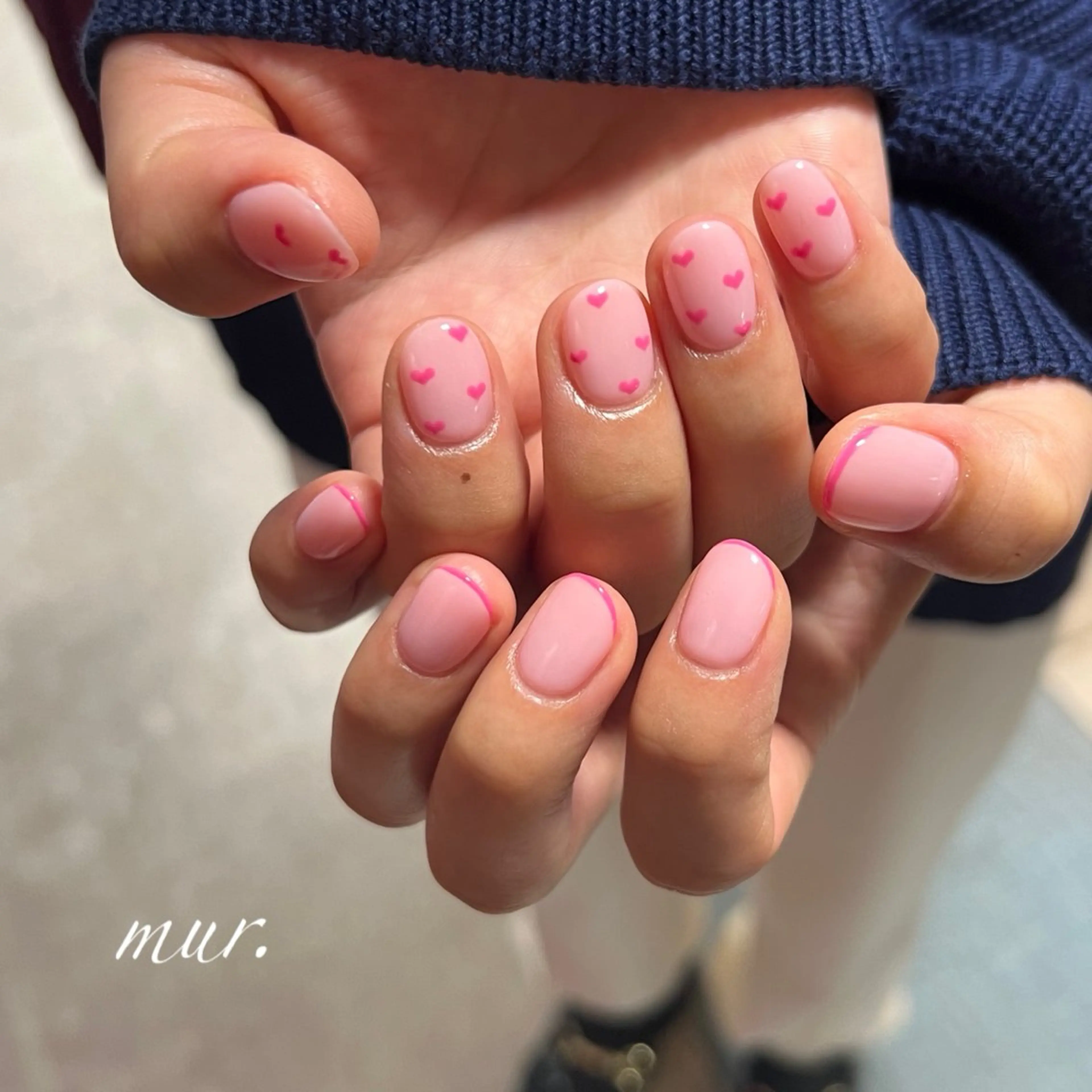 ネイル アートネイル フレンチネイル ジェルネイル ハート 韓国ネイル nailsalon mur.のネイルデザイン