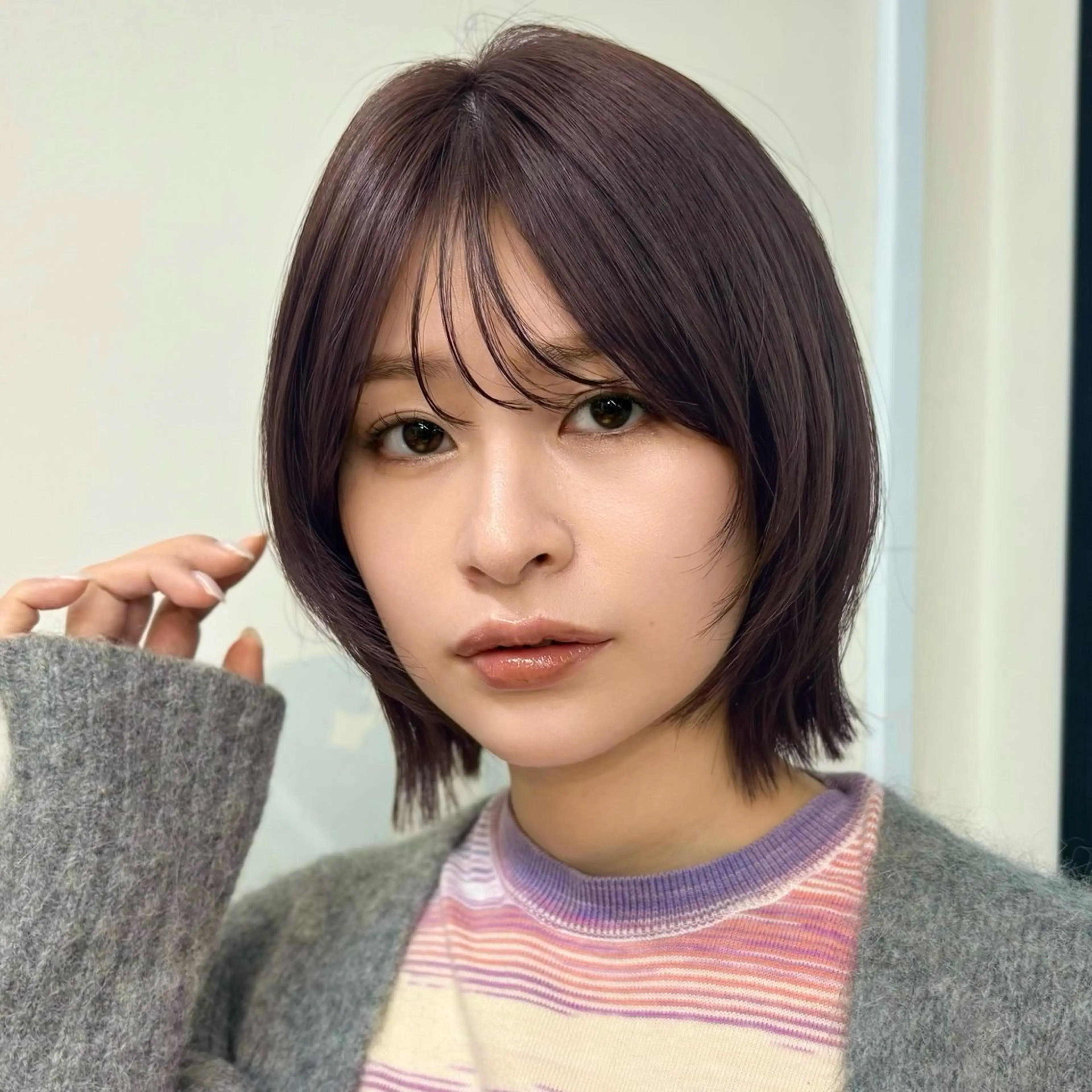 ミディアム カラー ボブレイヤー ラベンダーカラー ボブ レイヤーカット カット ヘアカラー トリートメント あやめ【顔まわり/レ イヤー/柔らかカラ】のヘアスタイル