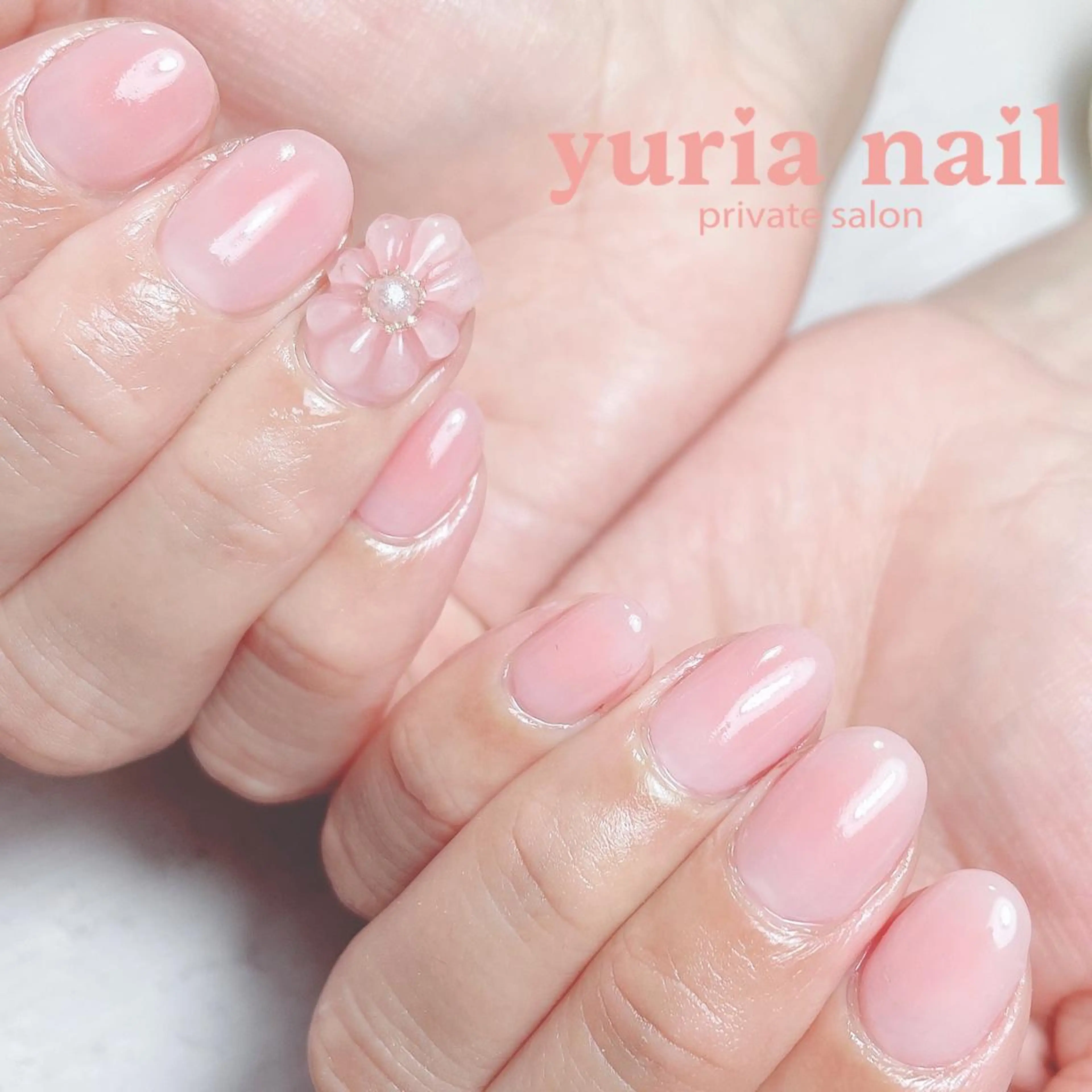 ネイル チークネイル フラワーネイル ジェルネイル ピンク ぷっくりネイル ハンドネイル 小林 ゆりあのネイルデザイン