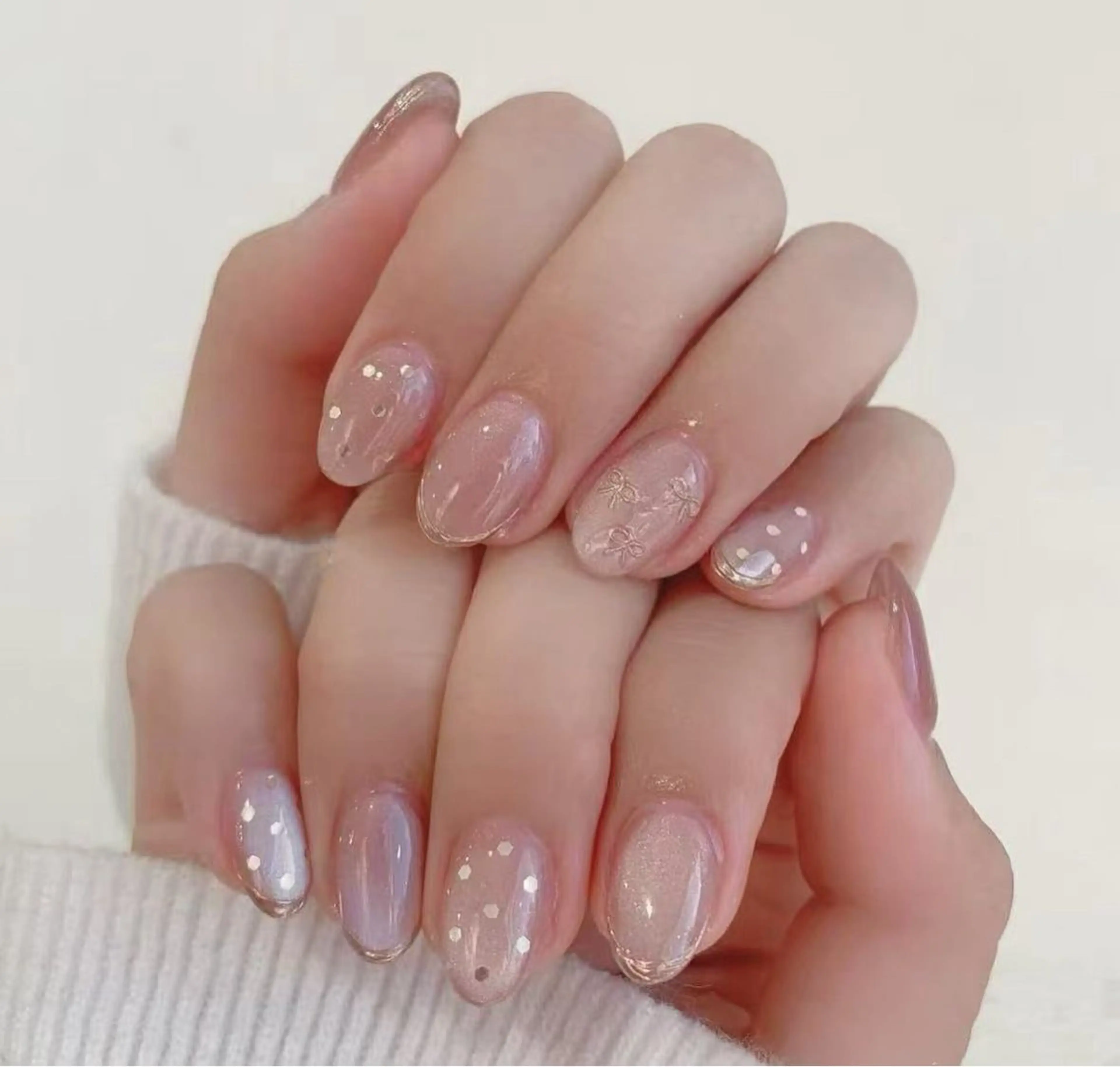 ネイル フラワーネイル フレンチネイル ジェルネイル ガラスフレンチ ハート ハンドネイル BabyYouMi nailのネイルデザイン
