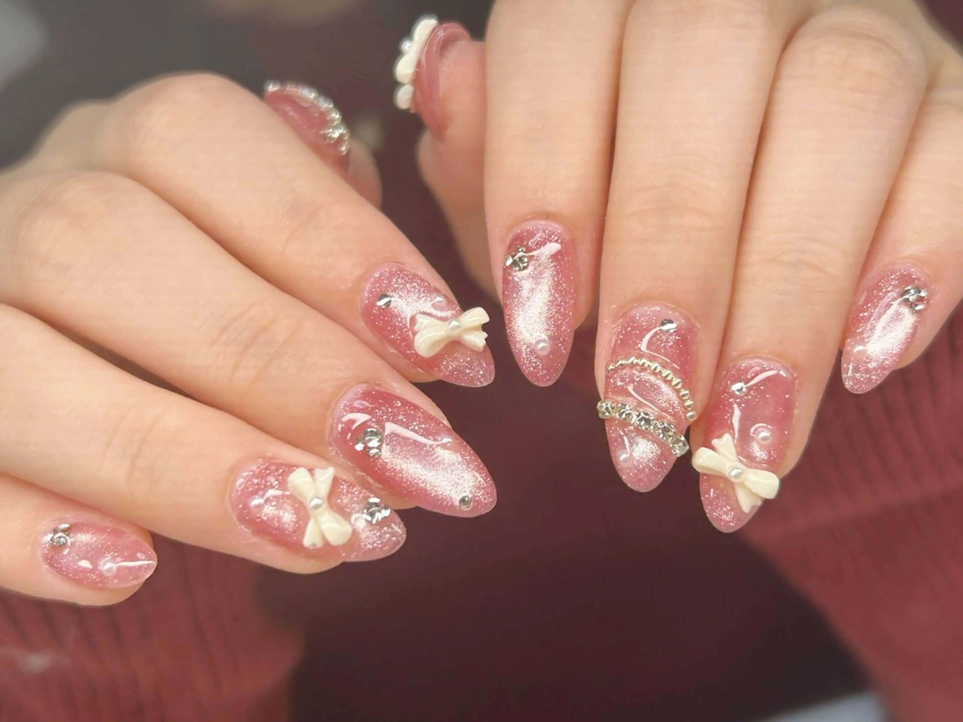 ネイル アートネイル チークネイル 成人式 入学式 長さ出し ハンドネイル Lino Nailのネイルデザイン