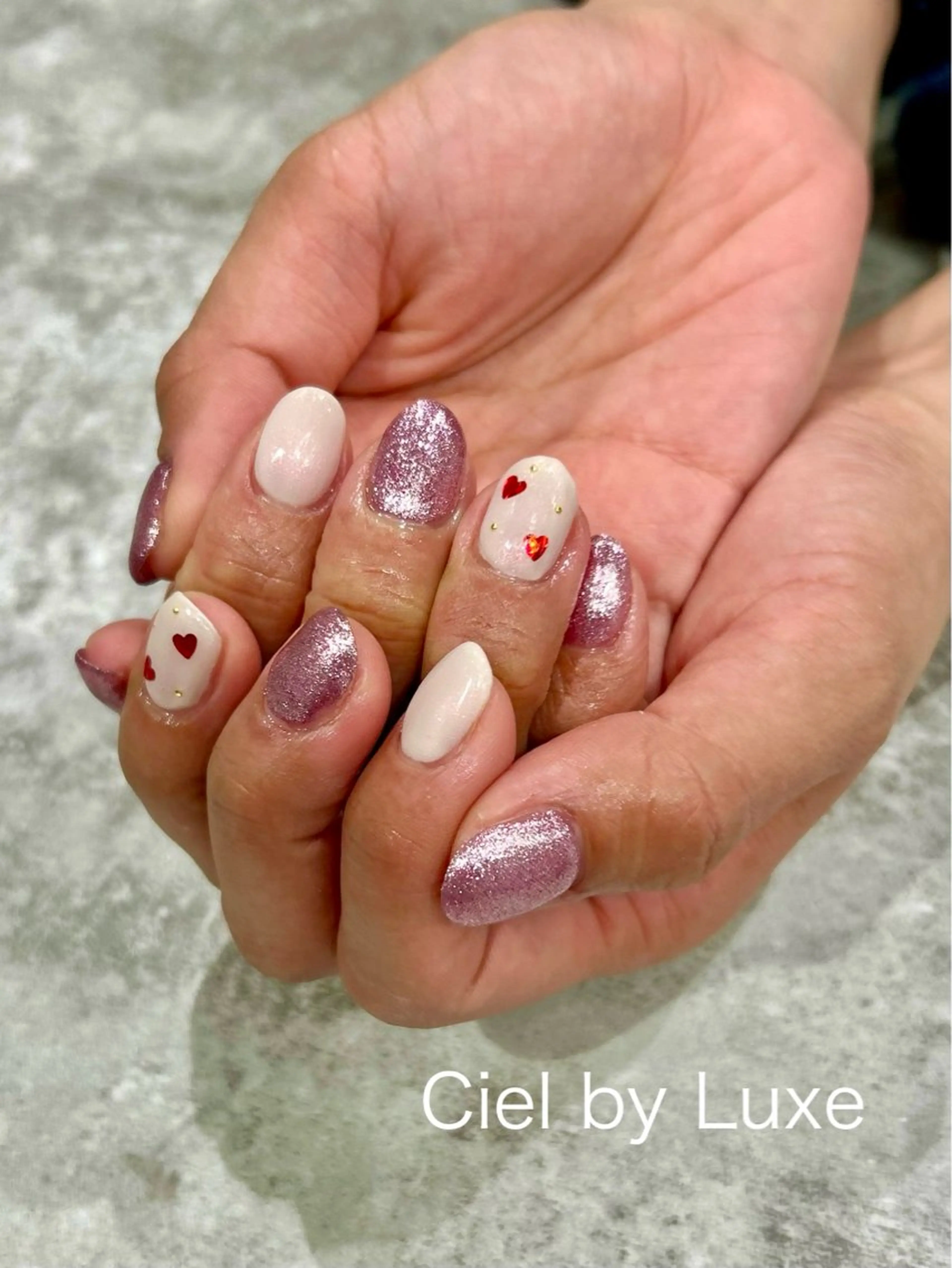 ネイル ハート ラメ(グリッター) バレンタイン CielbyLuxe manamiのネイルデザイン