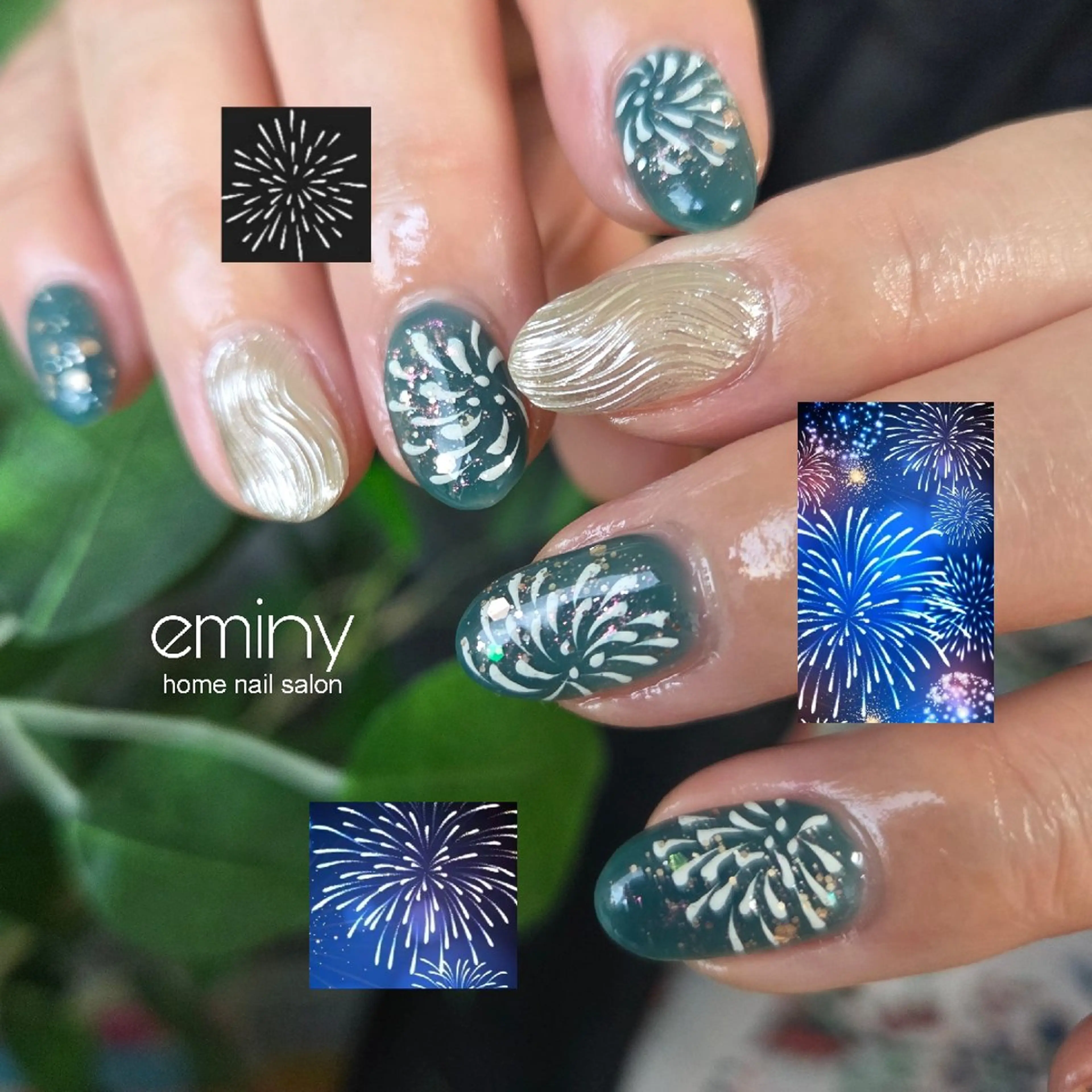 ネイル ジェルネイル キラキラネイル マグネットネイル ミラーネイル 夏ネイル ハンドネイル nail salon  eminyのネイルデザイン