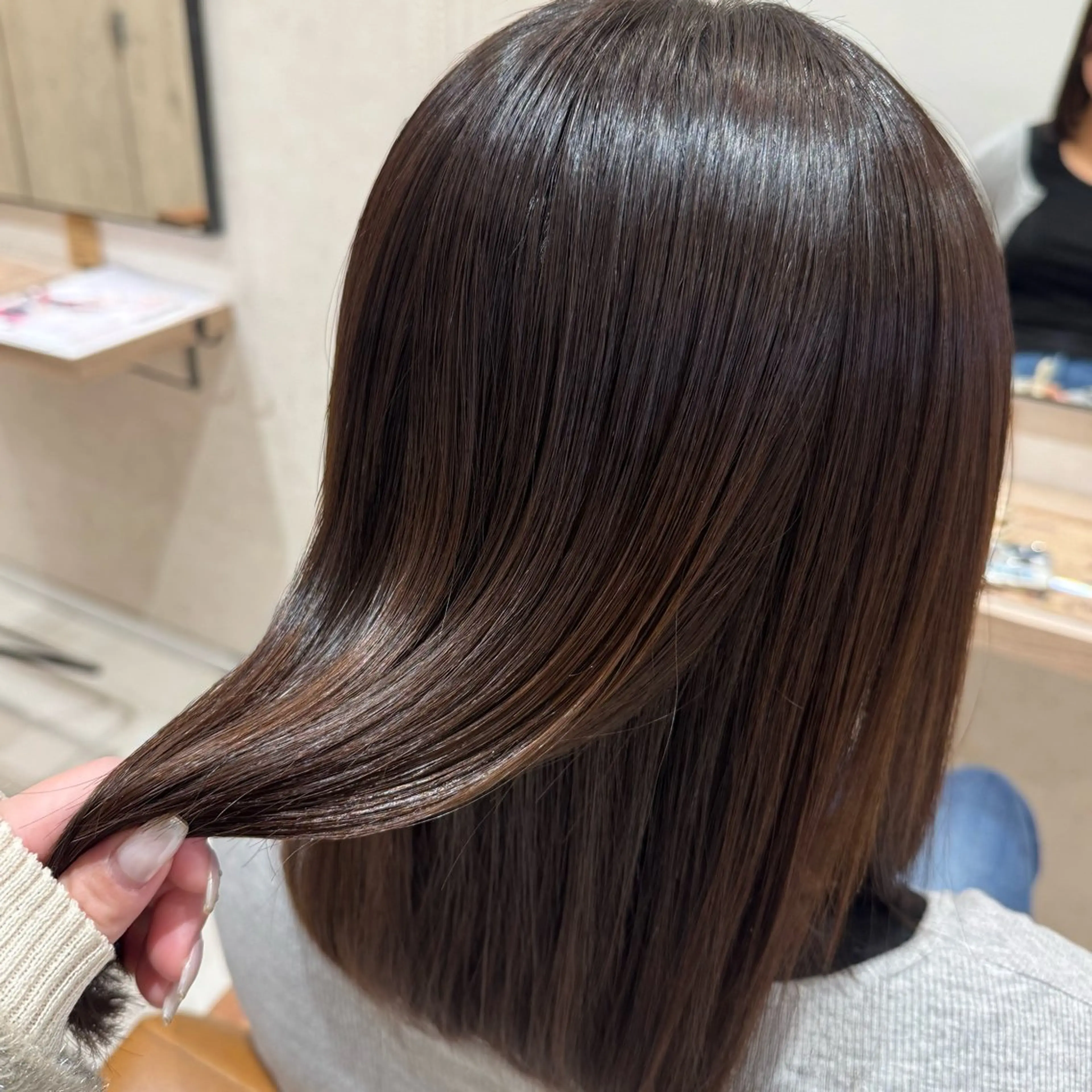 ミディアム パーマ カット 縮毛矯正 海老名で韓国風 HANA🎀のヘアスタイル