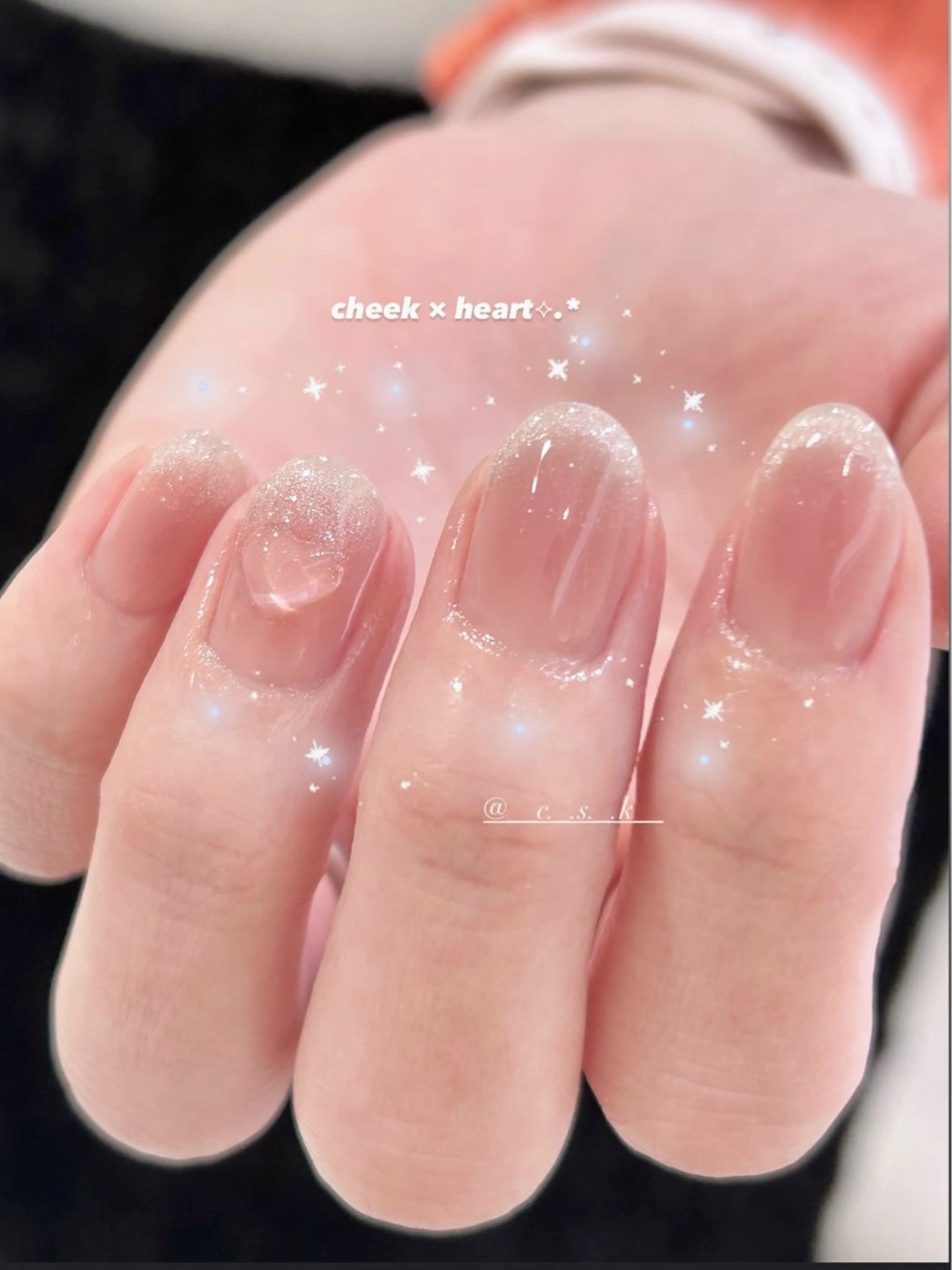 ネイル クリアネイル ハート 🎀チーク/ちゅるん 🫧chisa🎀のネイルデザイン