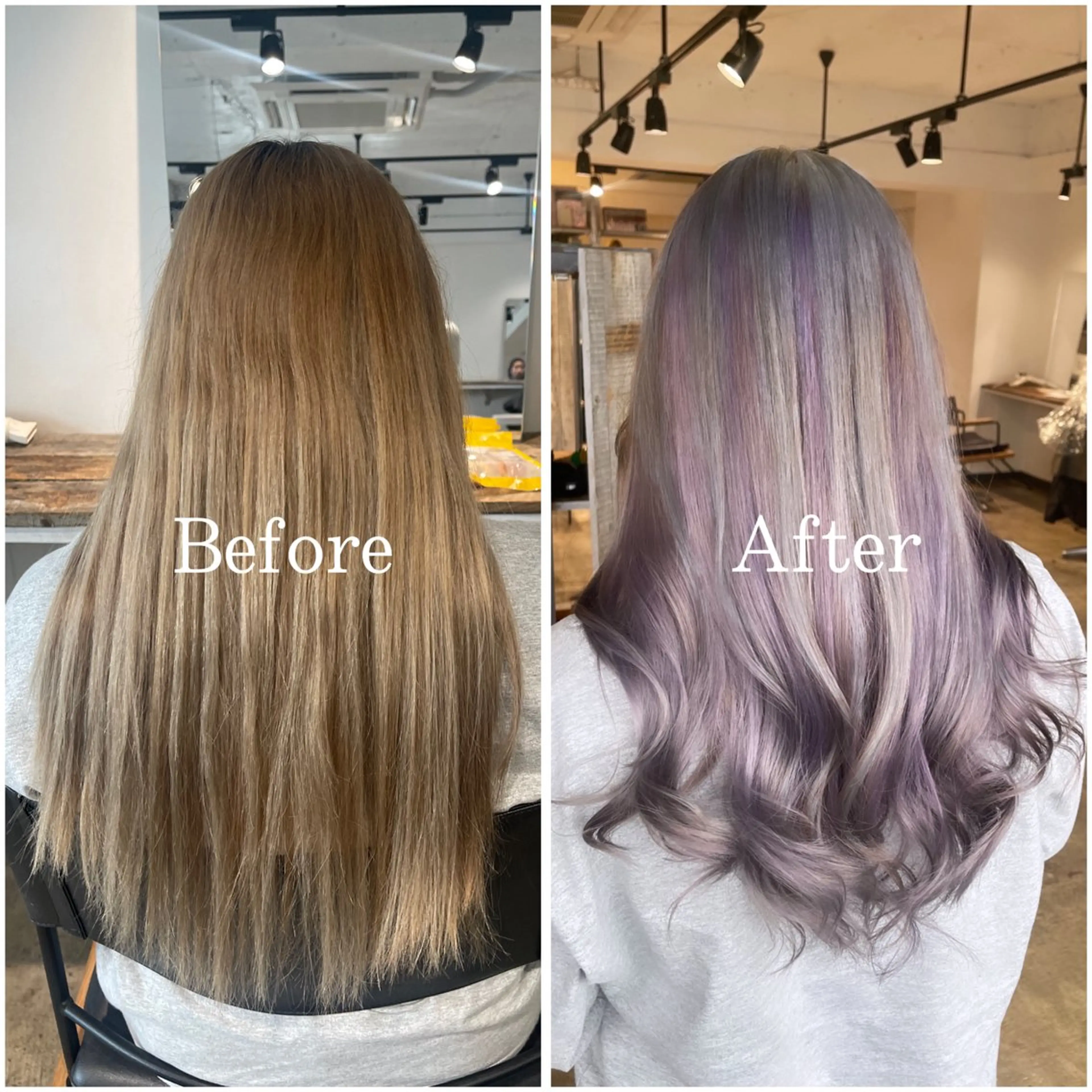 ロング カラー ブリーチ デザインカラー ハイトーンカラー ラベンダーカラー シルバー ムラ修正/ ハイトーン💖Riaのヘアスタイル