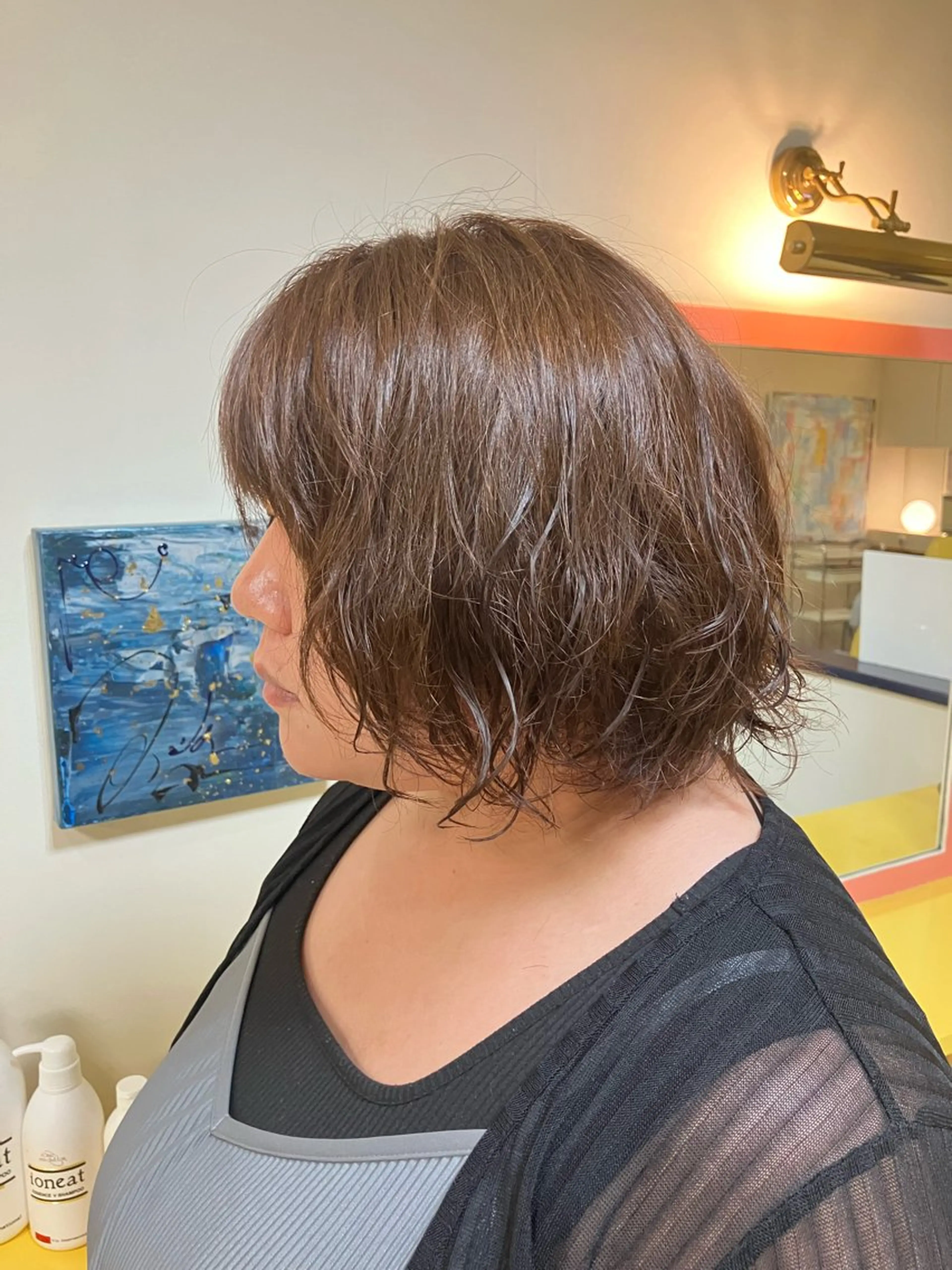 ミディアム カラー パーマ ミディアムパーマ 顔周りカット レイヤーカット ローレイヤー 横田  尚登のヘアスタイル