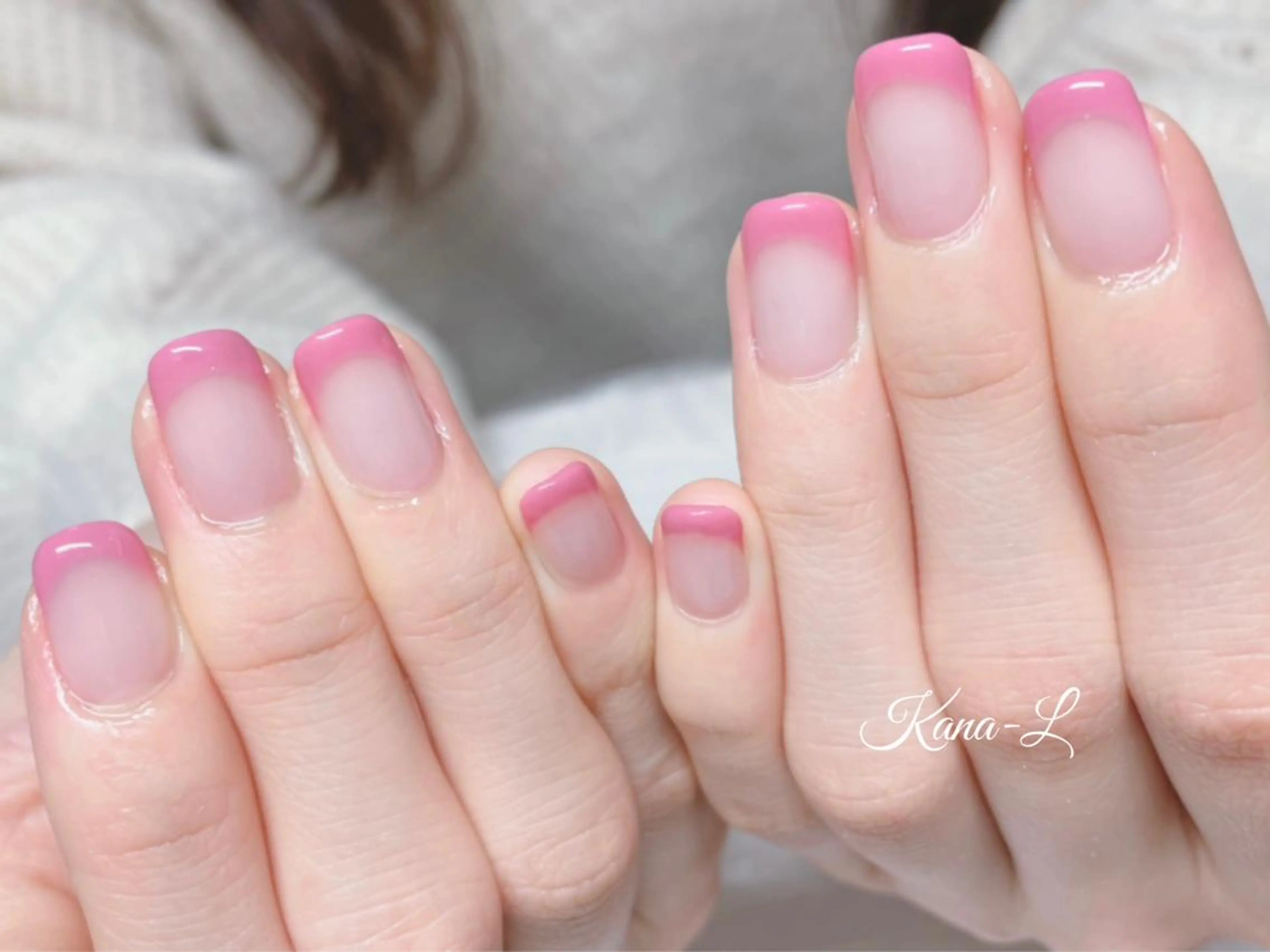 カラー ネイル ピンクカラー フレンチネイル ピンク スクエアネイル 芦辺 香奈のネイルデザイン