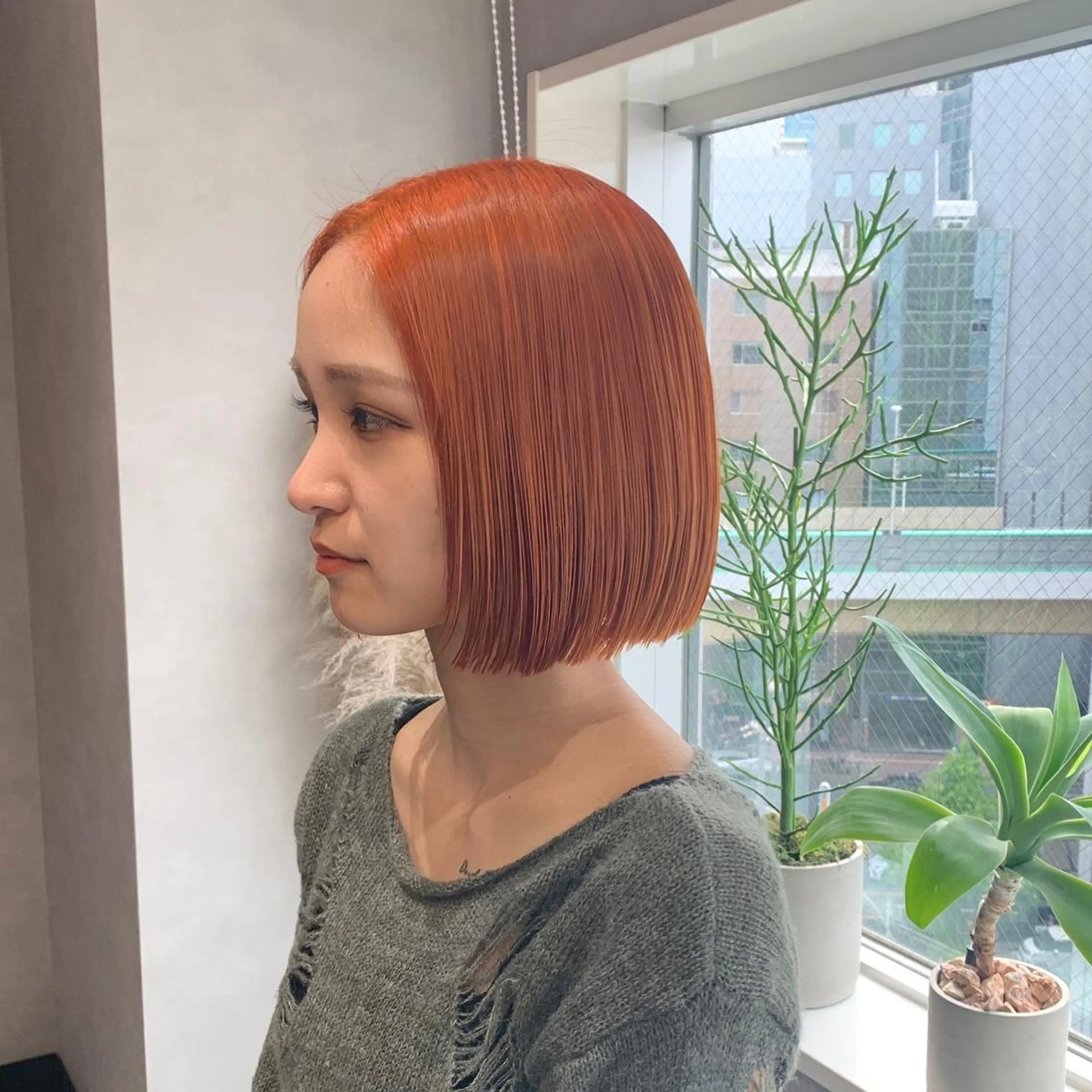 カラー ハイトーンカラー オレンジ ボブ amu/ブリーチなし ダブルカラーのヘアスタイル