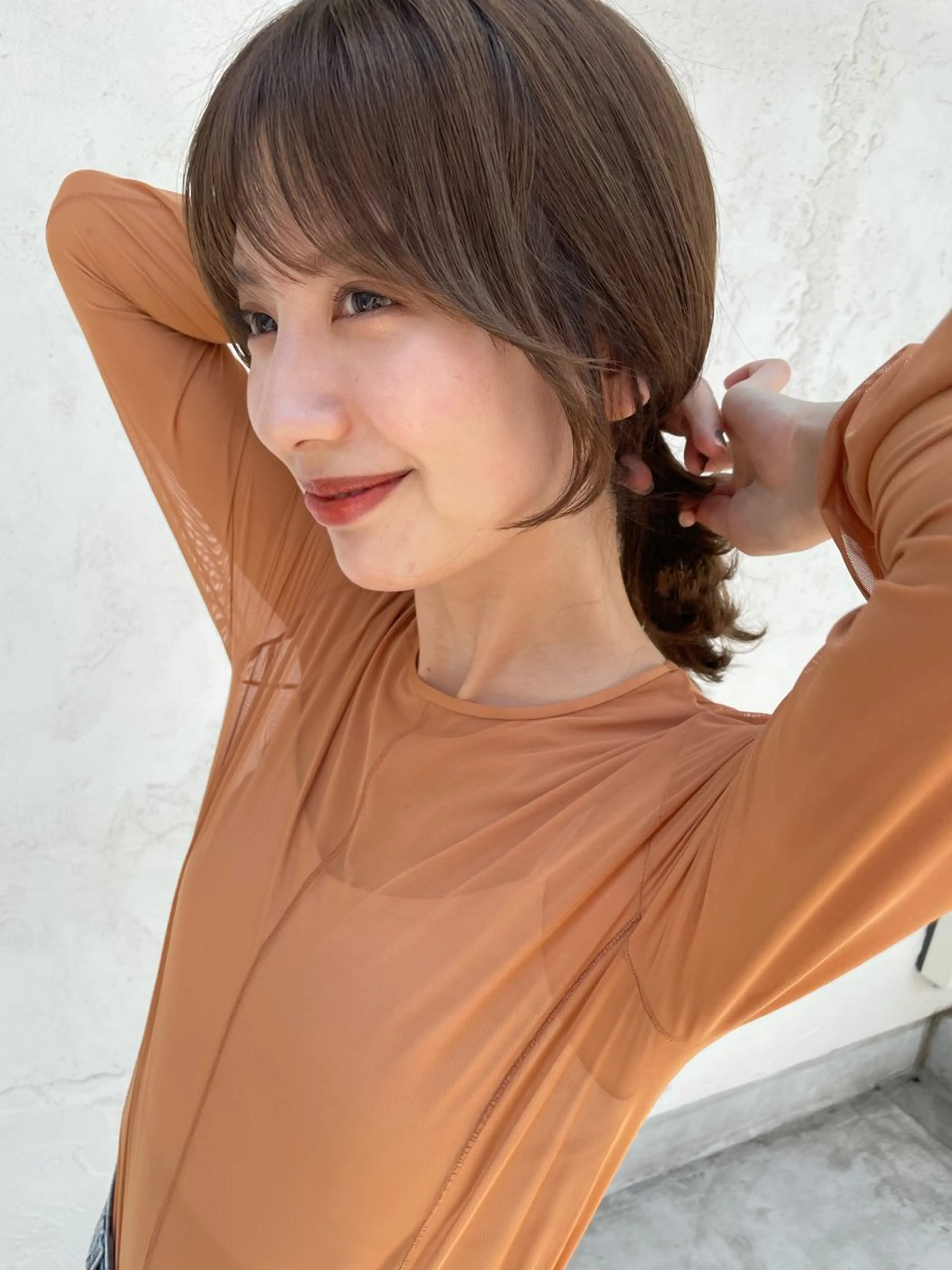 ミディアム くびれヘア カット ヘアカラー 結べるレイヤーボブ くびれLady表参道のヘアスタイル