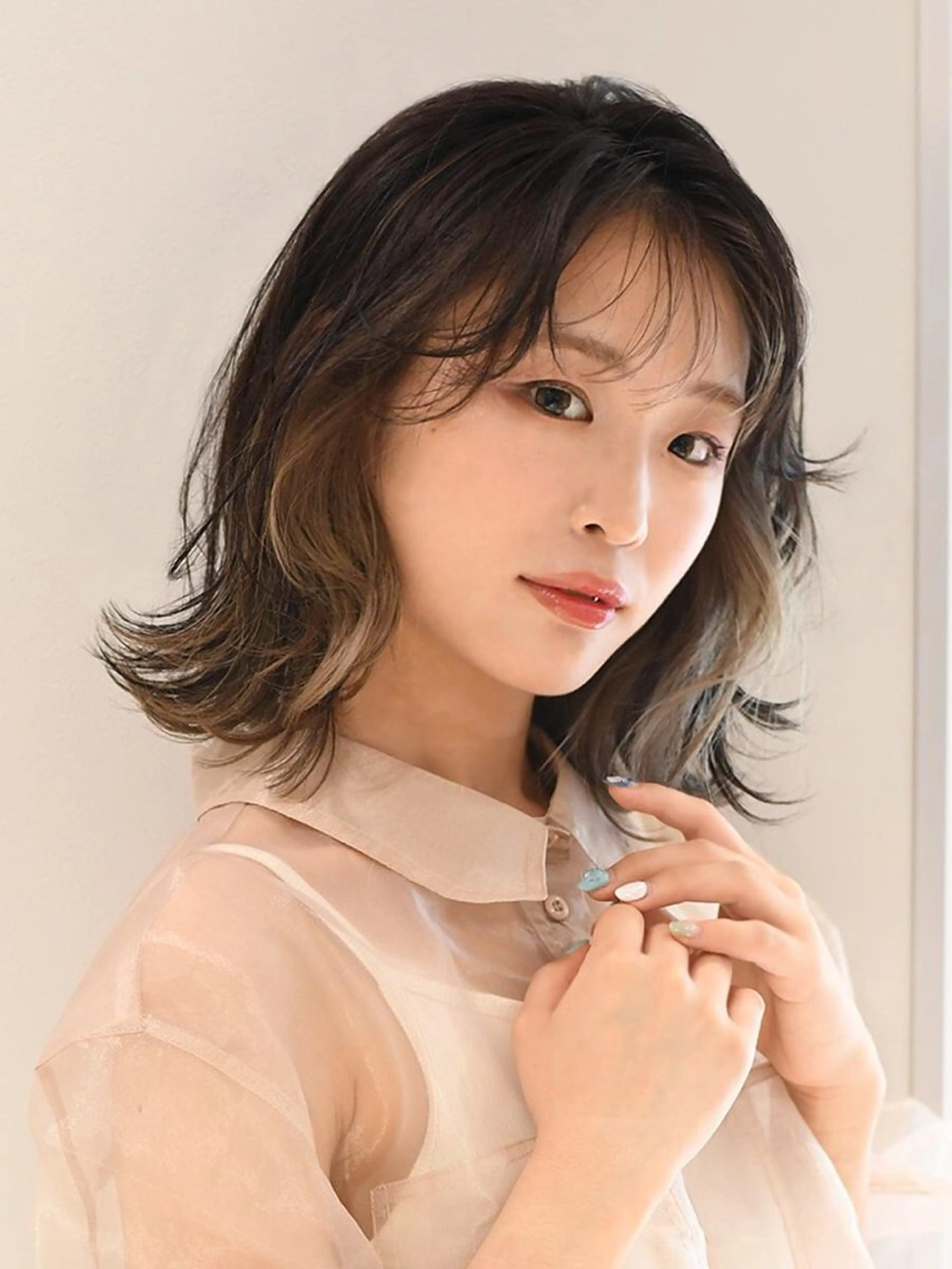 ミディアム カラー ボブ 小顔カット 縮毛矯正 💎ハイライトカラー /髪質改善カラー💎のヘアスタイル