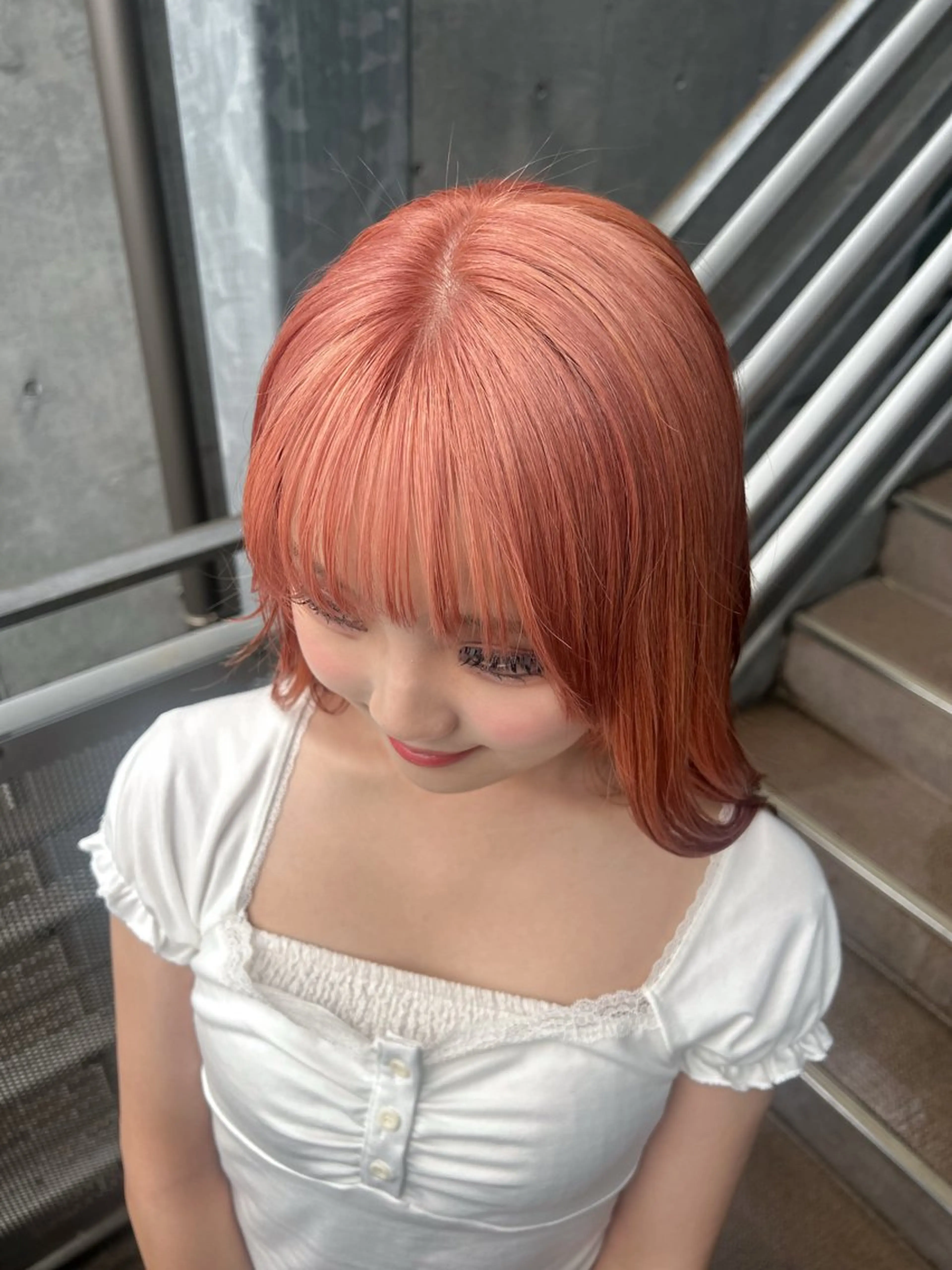 ロング カラー ハイトーンカラー オレンジ ピンクカラー カット ヘアカラー yumeka🩶ボブ 暖色/透け感カラーのヘアスタイル