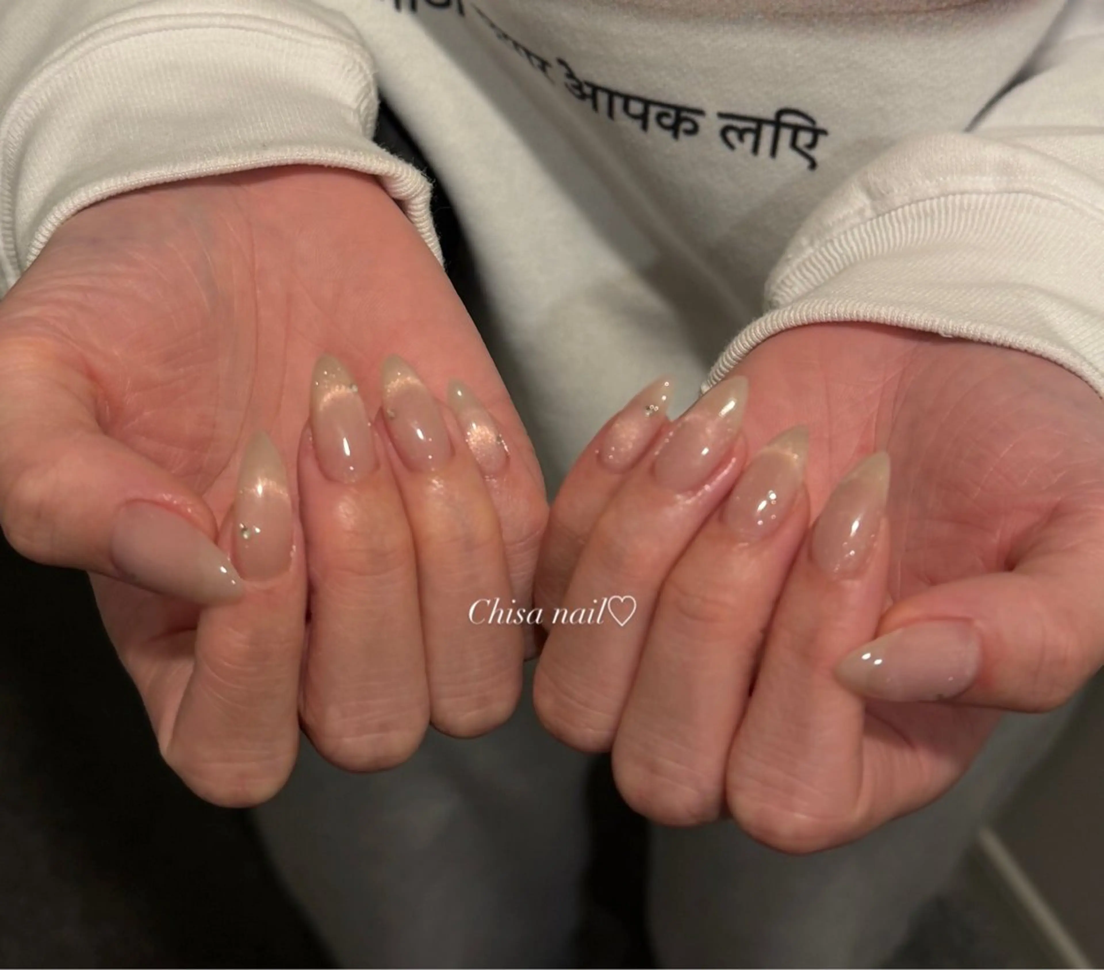 ネイル 長さ出し ジェルネイル グラデーション キラキラネイル 韓国ネイル ハンドネイル ハンドケア Chisa Nail Studio所属・チ サのネイルデザイン