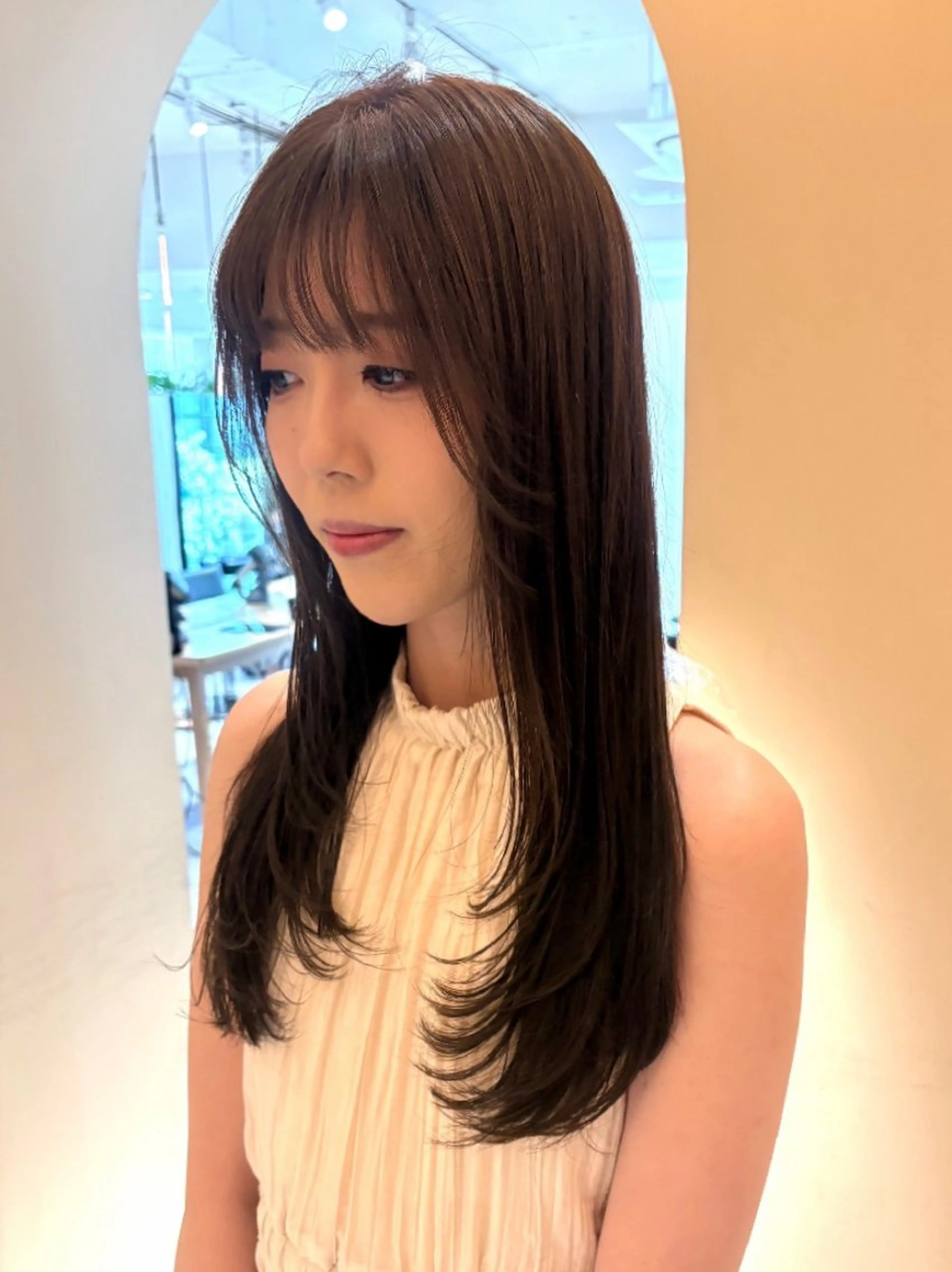 ロング レイヤーカット カット 縮毛矯正 トリートメント ヘッドスパ ヘアセット RUA💜‪ ‪モデル様募集中💜のヘアスタイル