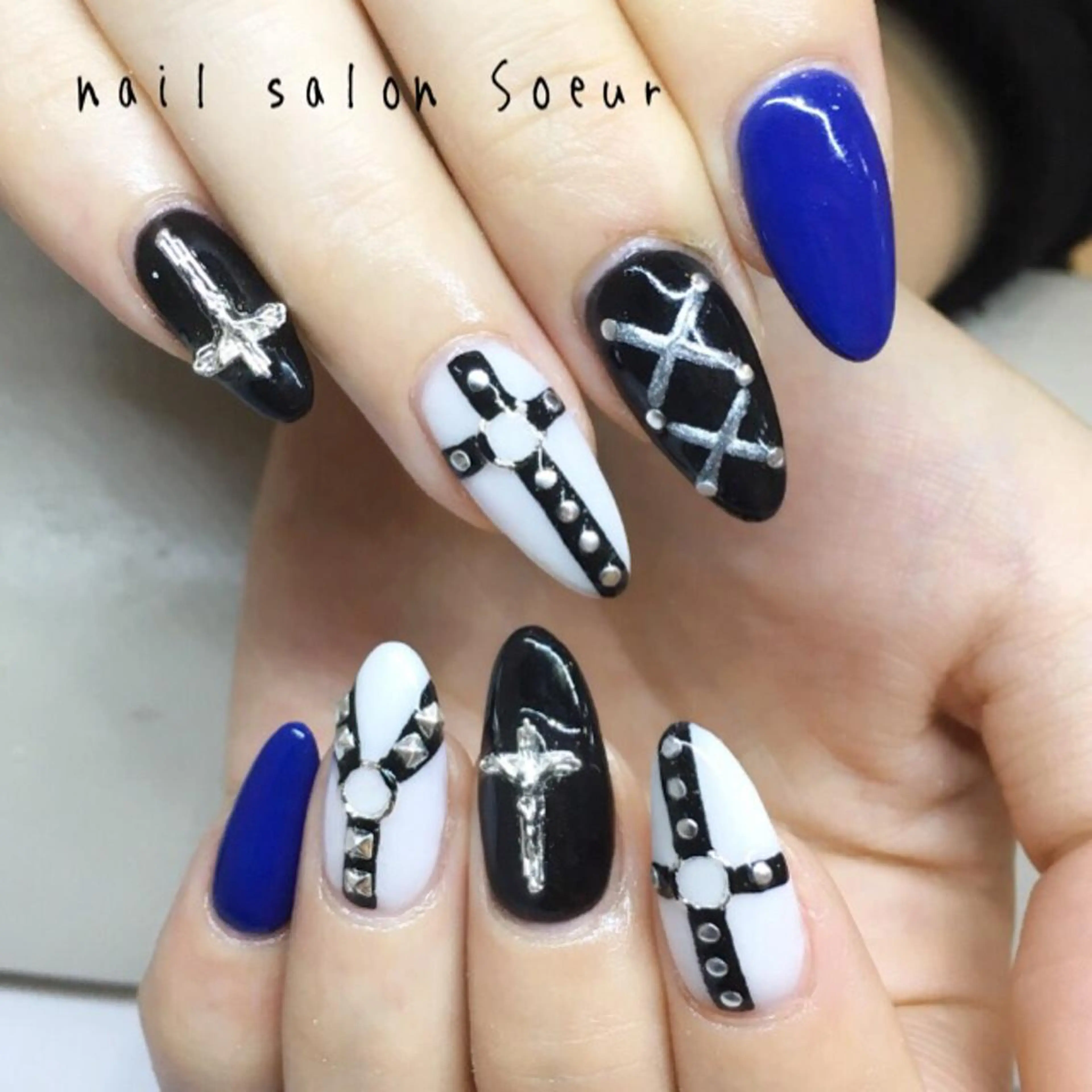 ネイル ブルー 持ち込み スカルプネイル ハンドネイル nail salon Soeurのネイルデザイン