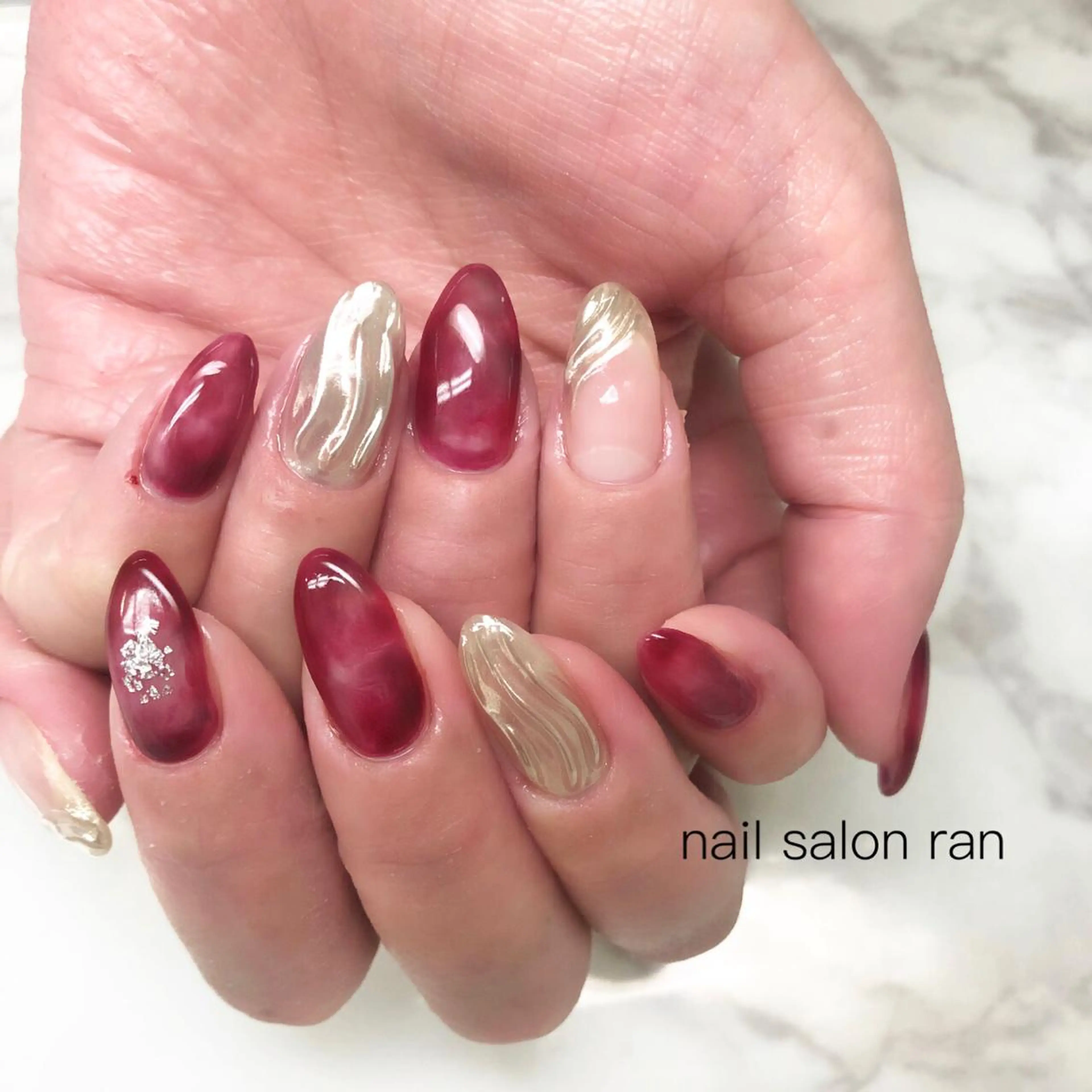 ネイル ボルドー 大理石ネイル(マーブル) 持ち込み nailsalon ranのネイルデザイン