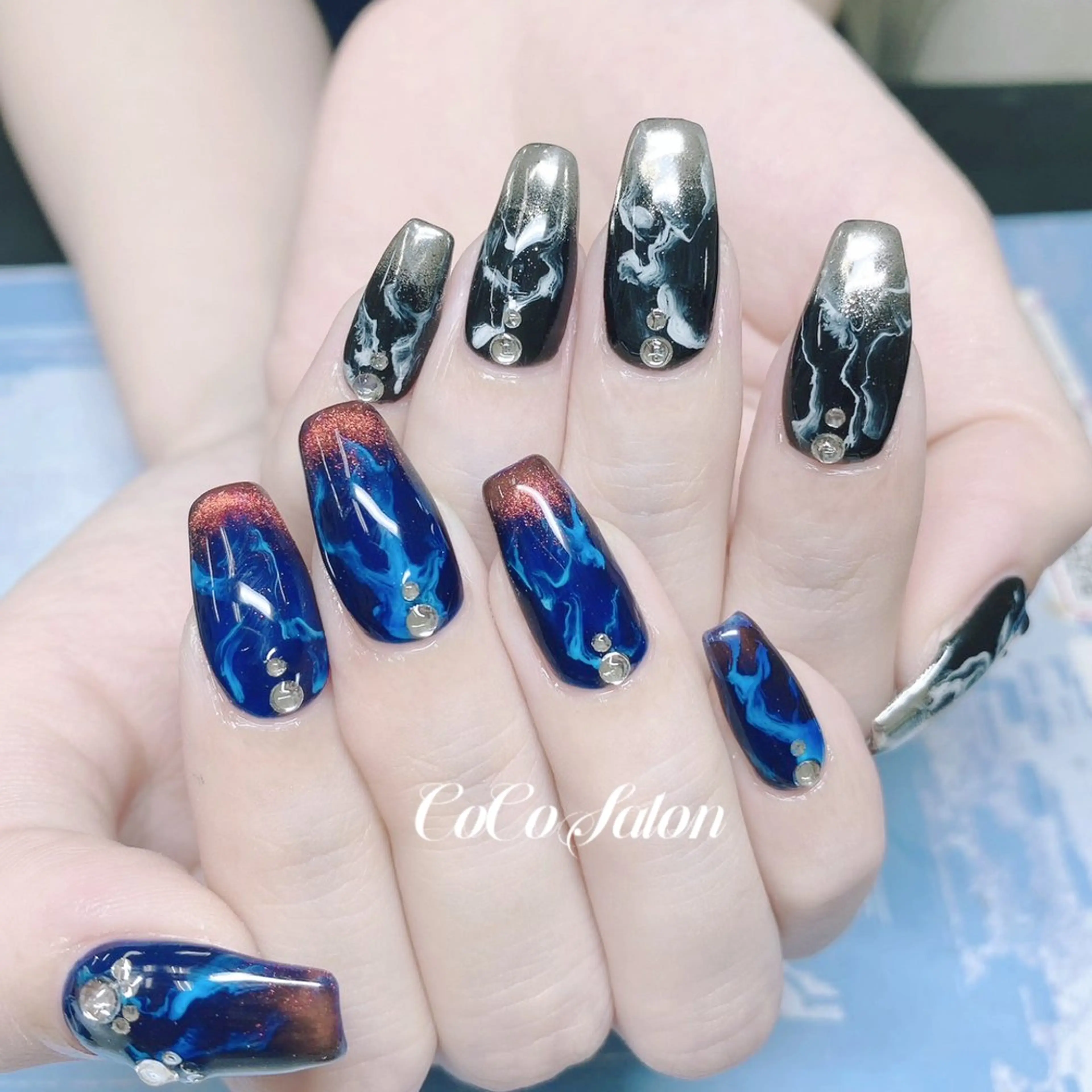 ネイル 長さ出し ジェルネイル マグネットネイル 大理石ネイル(マーブル) ミラーネイル ハンドネイル CoCoSalon ネイル/まつ毛予約のネイルデザイン