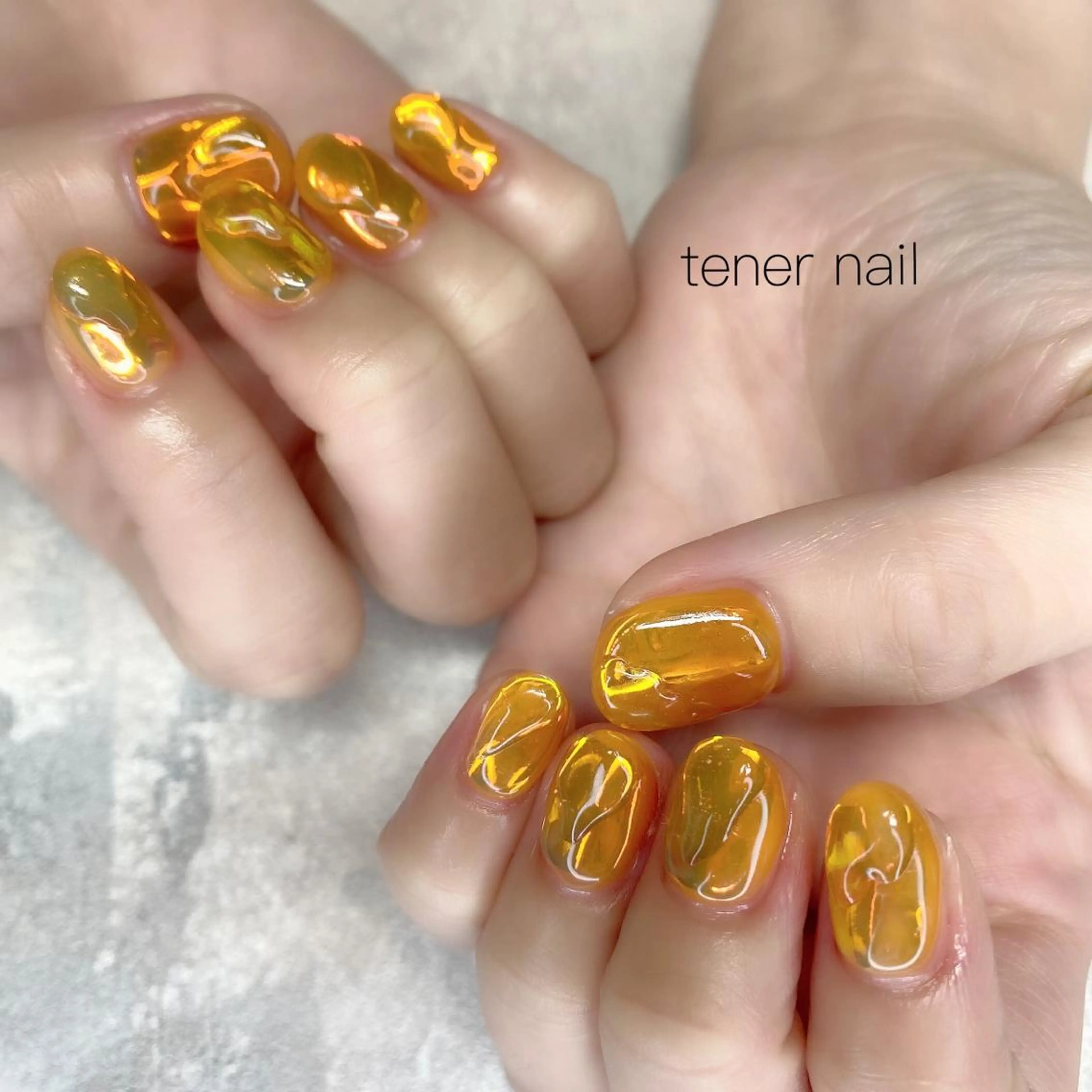 ネイル 氷ネイル・うるうるネイル オレンジ tener  nail  テネルネイル所属・テネルネイル tener nailのネイルデザイン