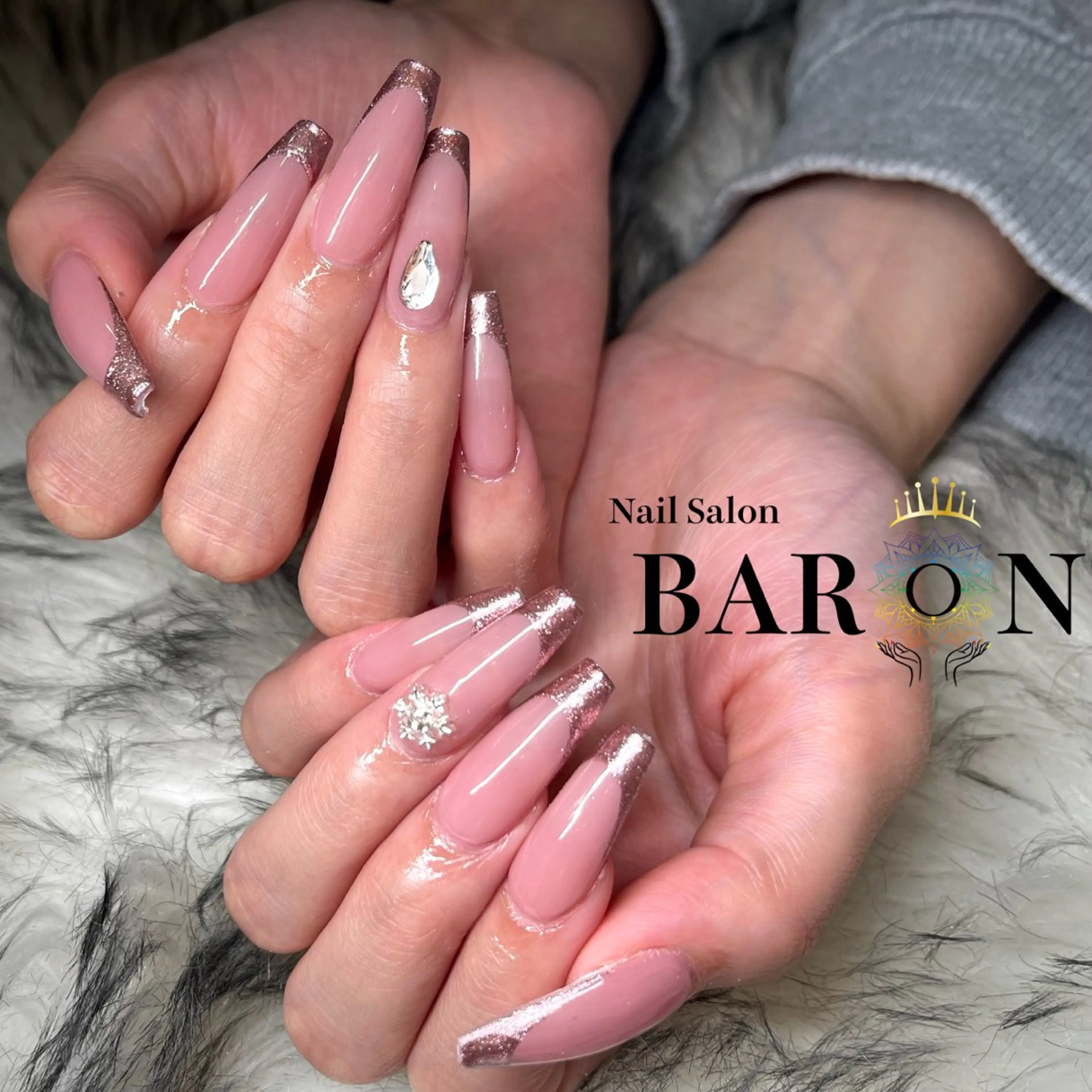 ネイル フレンチネイル ラメ(グリッター) ハンドネイル ☆SAKI☆ BARON 店長のネイルデザイン