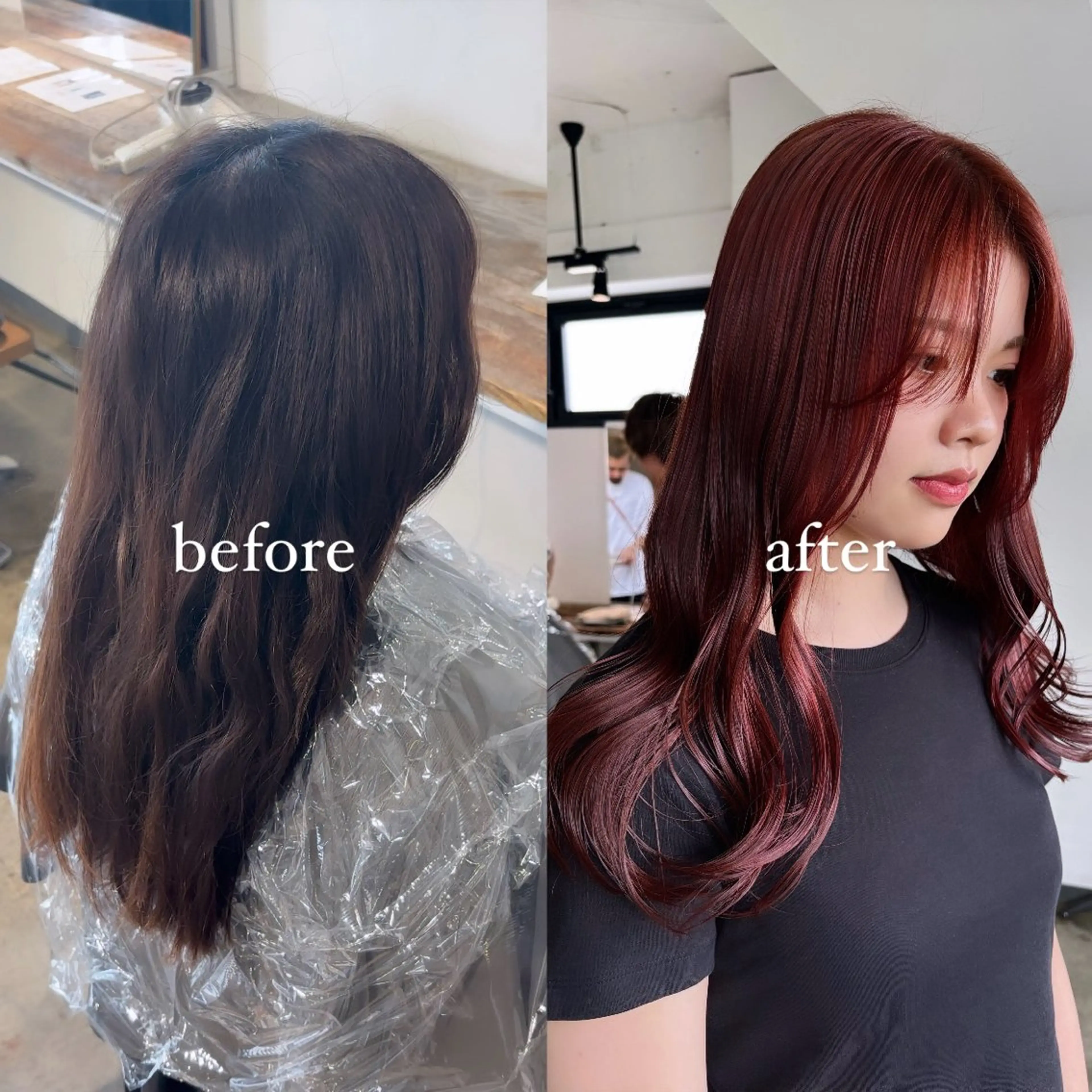 ミディアム カラー ブリーチ ボルドーカラー ブリーチなしカラー 髪質改善 韓国風ヘア 暖色カラー🍒 ケアブリーチ/akiのヘアスタイル