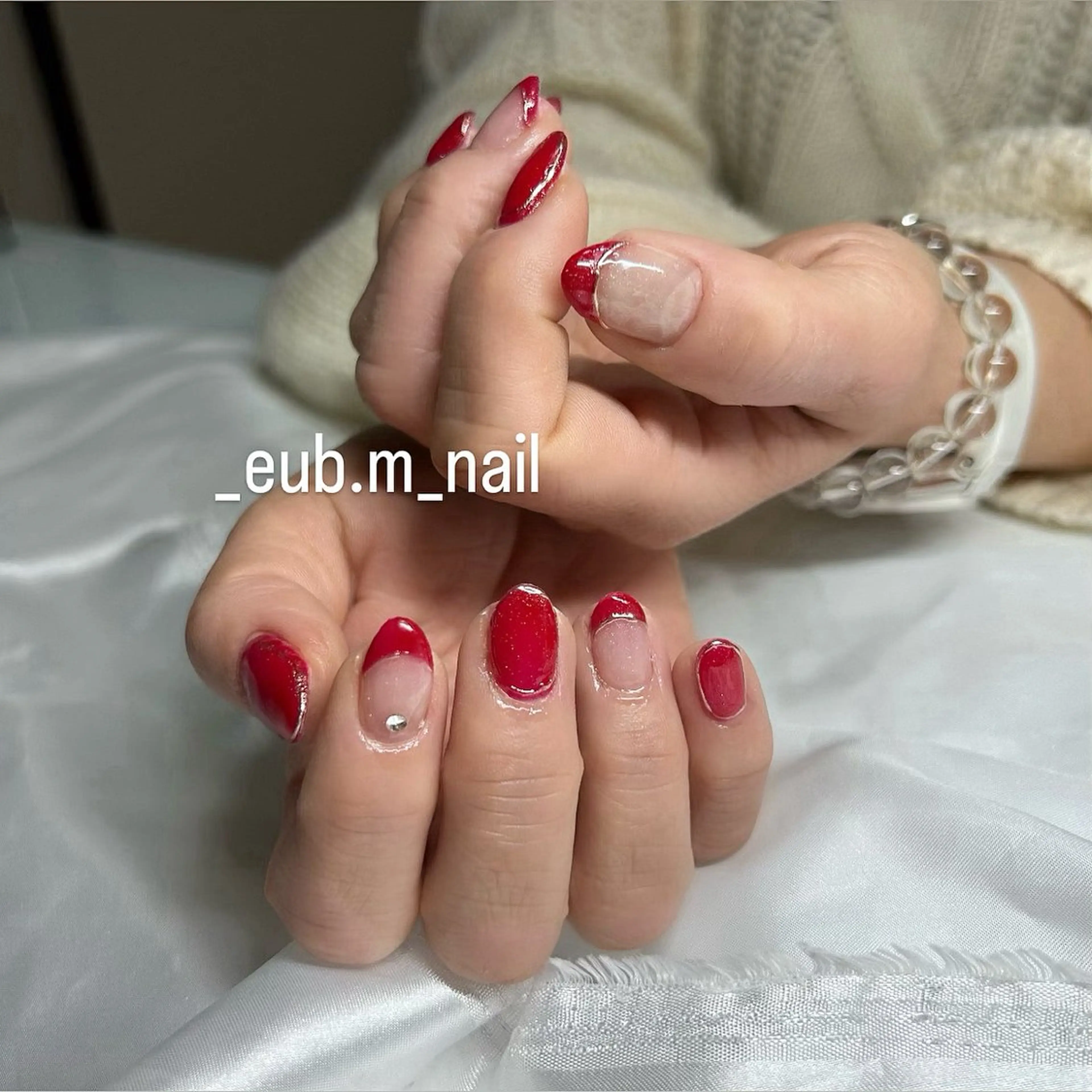 ネイル フレンチネイル ミラーネイル ワンカラーネイル 赤色 シンプルネイル 深夜ネイルサロン eub.m_nailのネイルデザイン