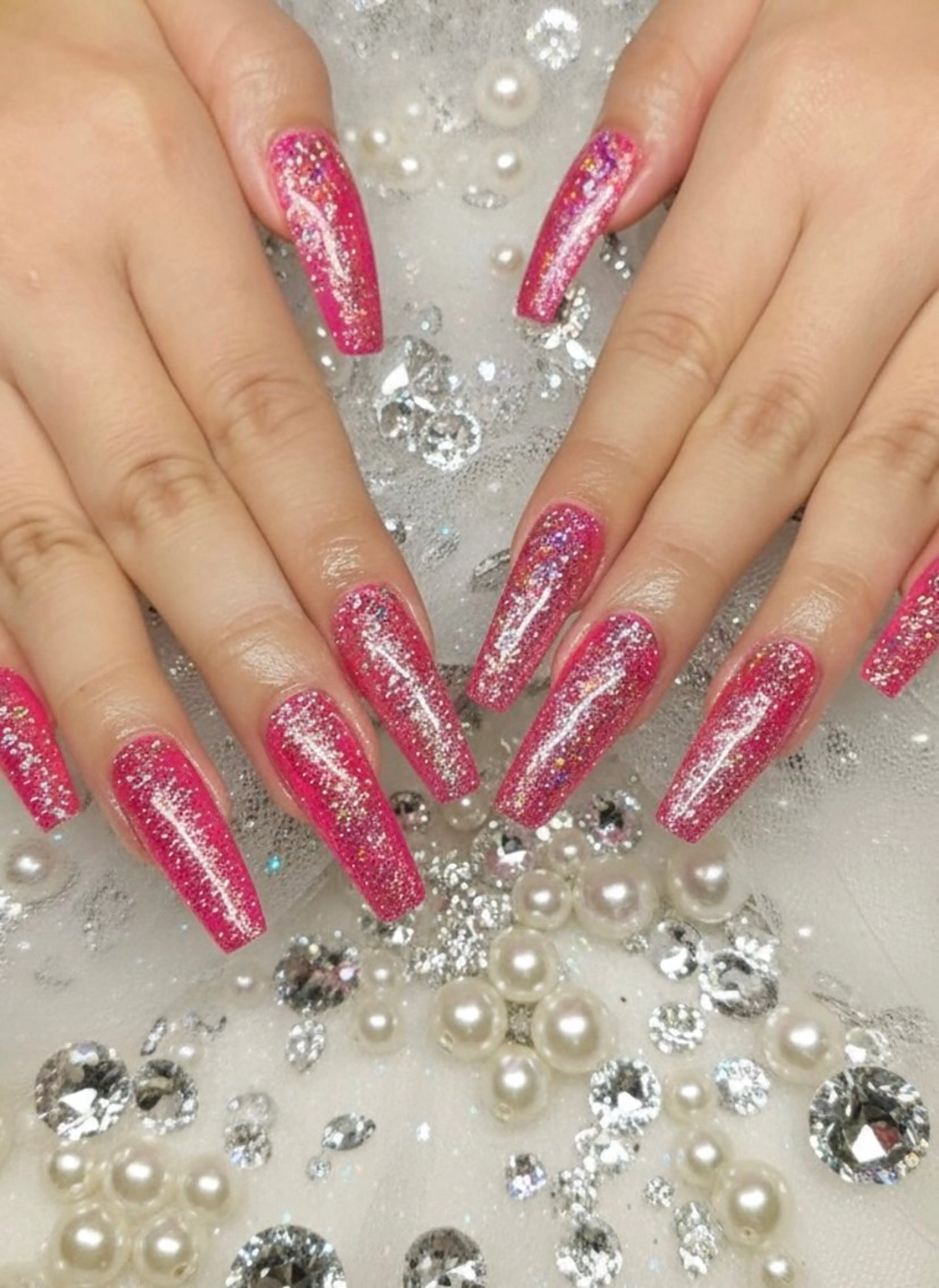 ネイル フラッシュネイル ジェルネイル キラキラネイル ピンク ハンドネイル 24時間営業 UNABOMBAのネイルデザイン