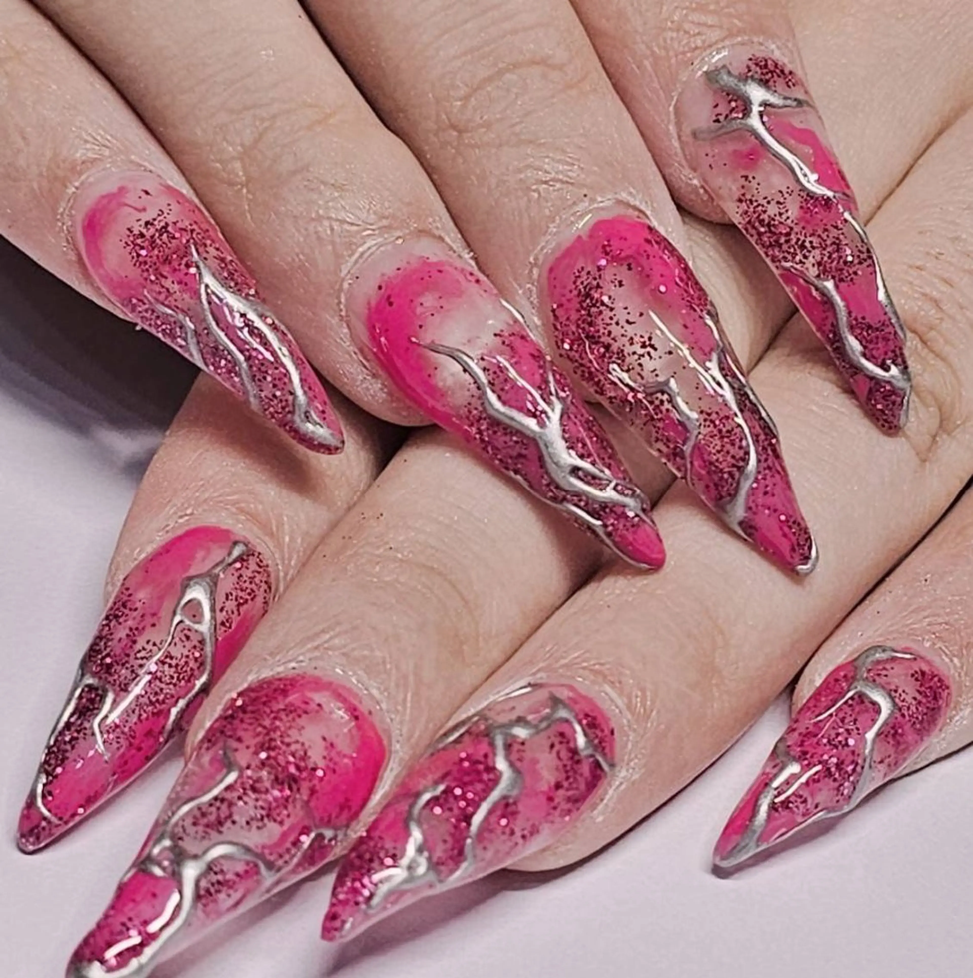 ネイル アートネイル クリアネイル 大理石ネイル(マーブル) ピンク ぷっくりネイル ハンドネイル よしだ ひろきのネイルデザイン