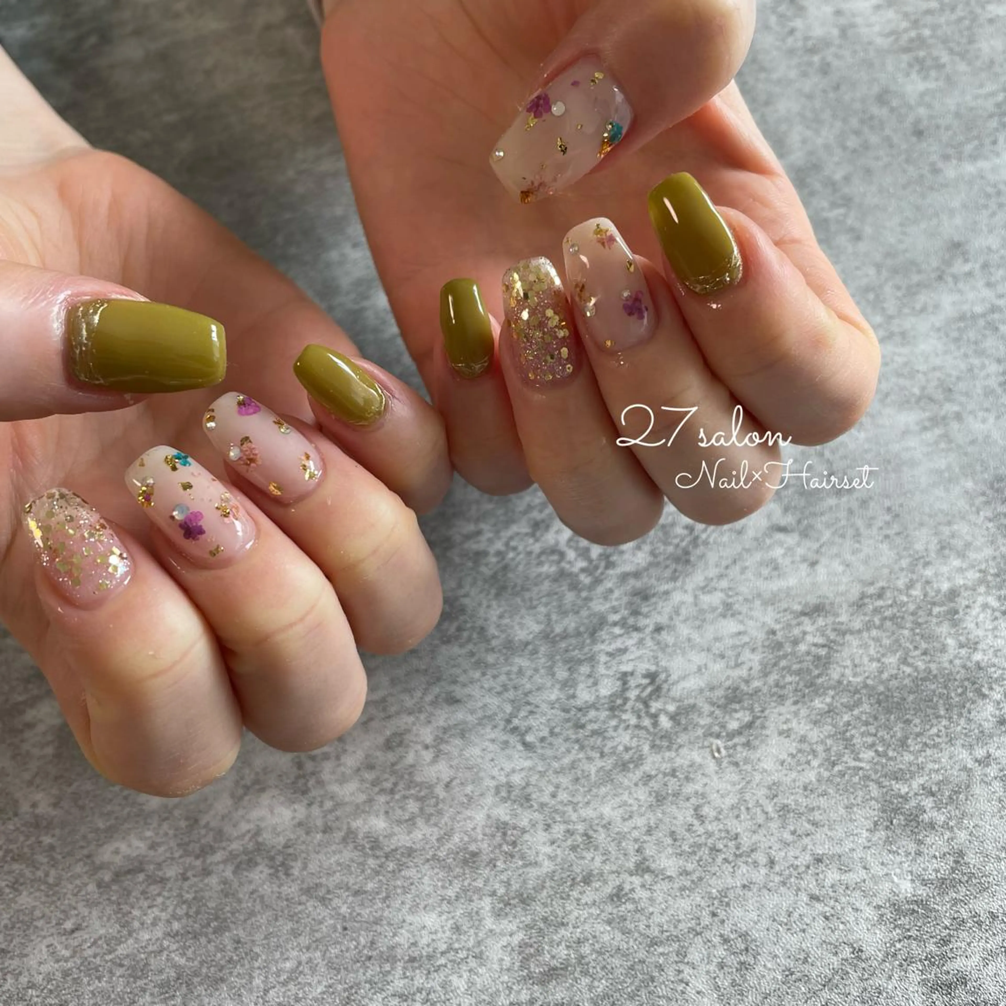 ネイル フラワーネイル ピスタチオネイル 27salon yuinaのネイルデザイン