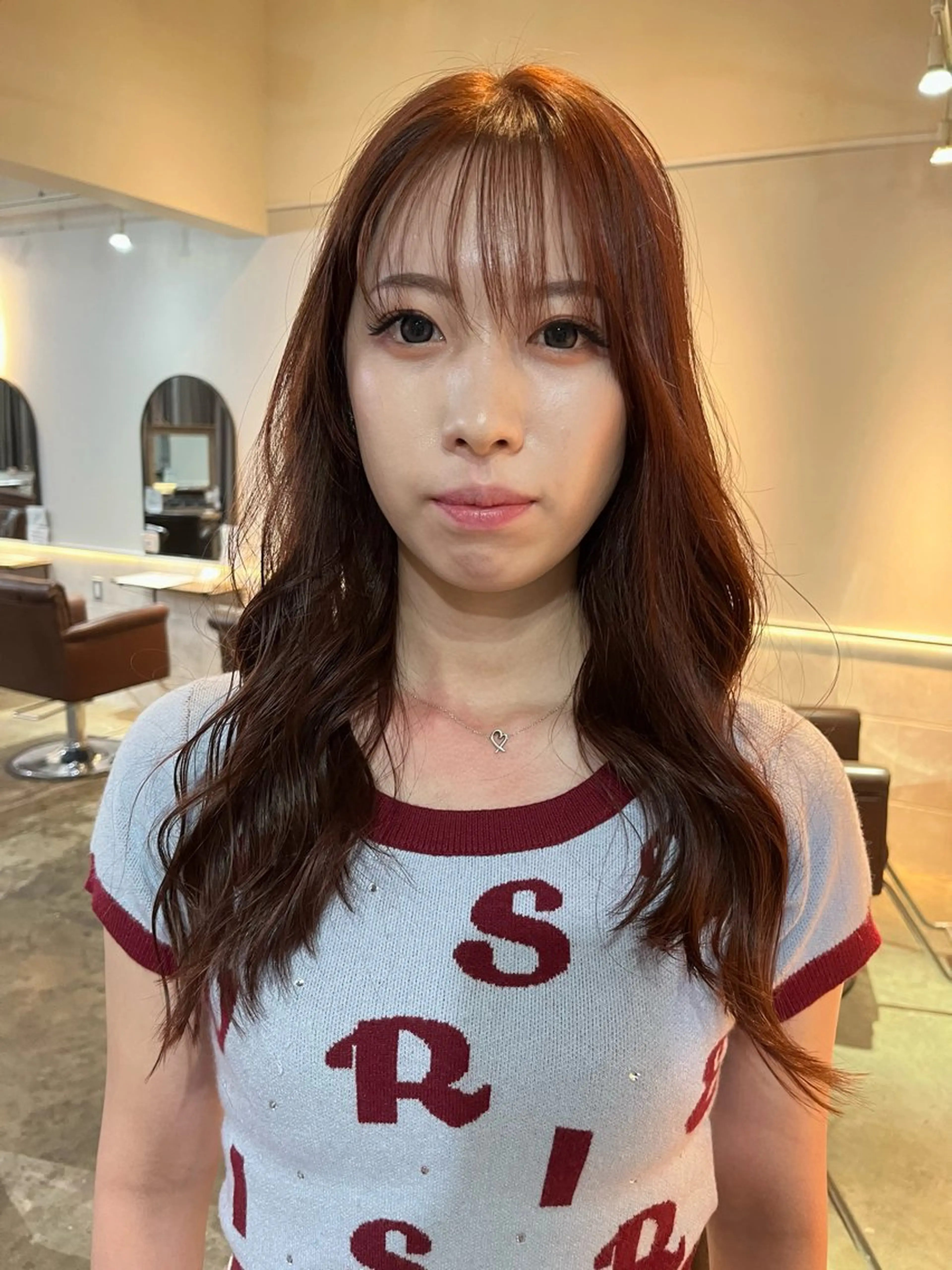 ロング カラー ブリーチ ブリーチなしカラー レッドカラー カット ヘアカラー FERIA あべの yumeho🍭のヘアスタイル