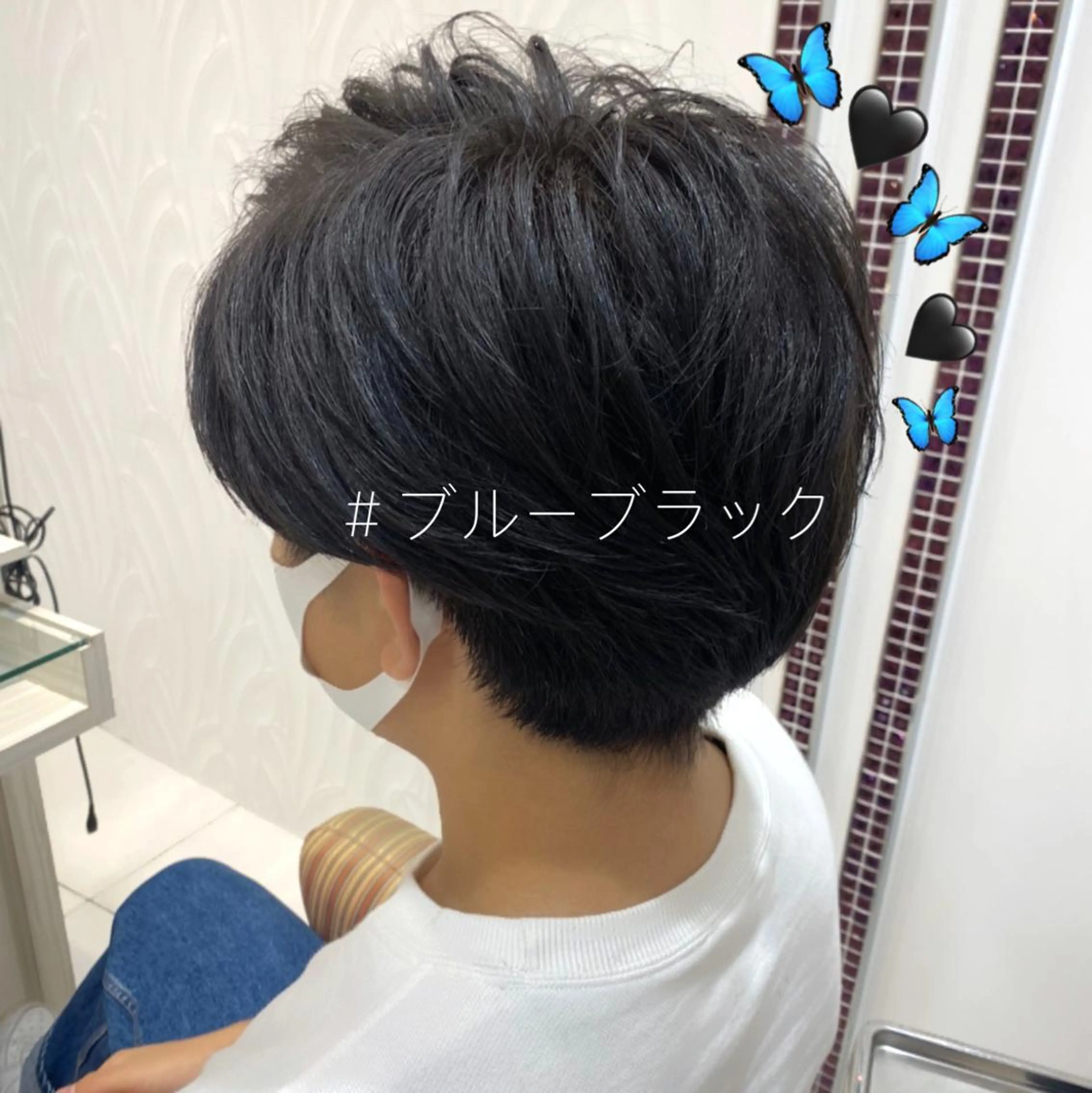 ショート カラー メンズ メンズブリーチ 黒髪 ブリーチ ブルーカラー ブルーブラック 🌼NAMI 🌼のヘアスタイル