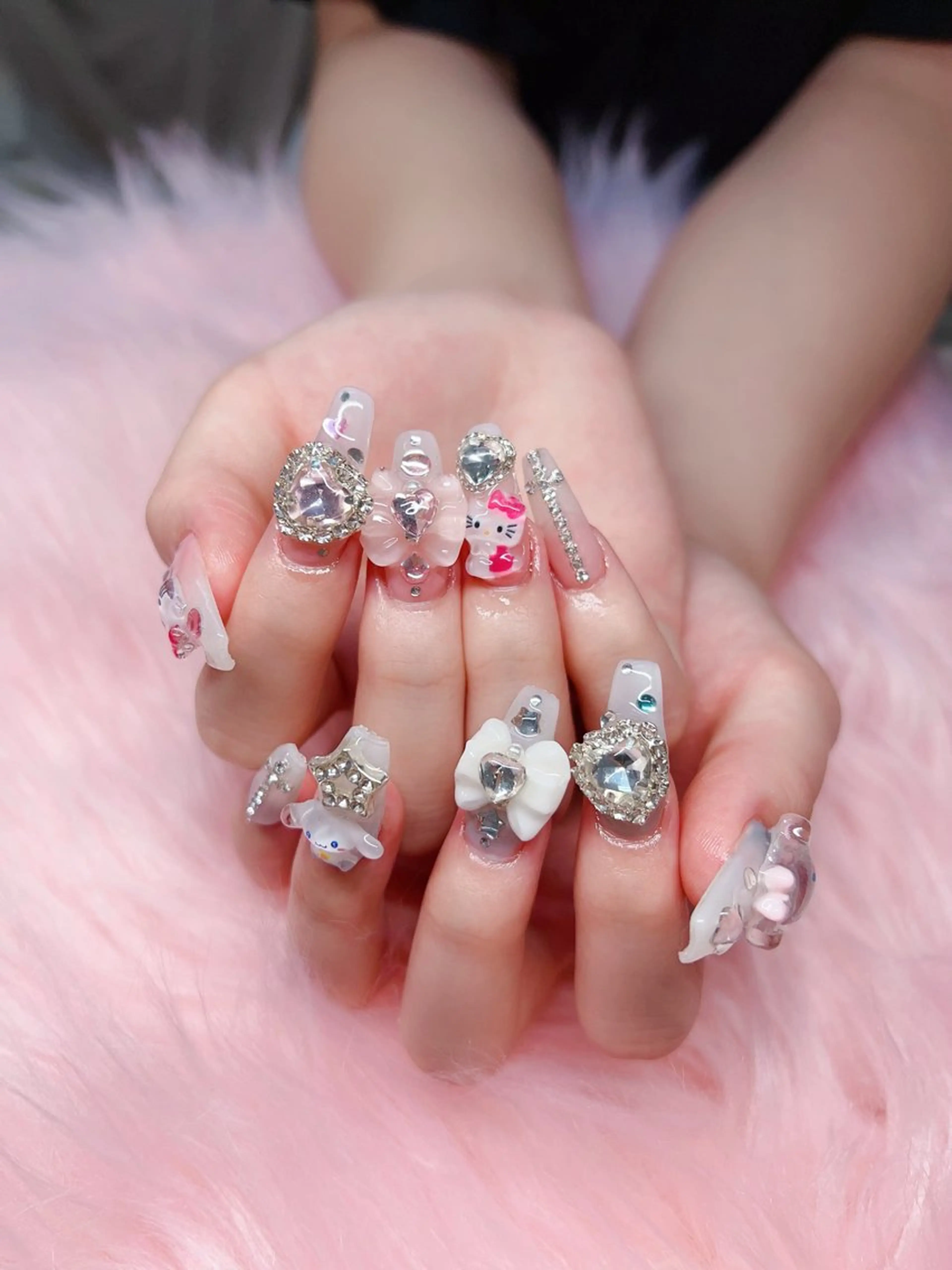 ネイル ハート リボン ストーンネイル ハンドネイル ハンドケア 💜MIYA nail川崎店のネイルデザイン