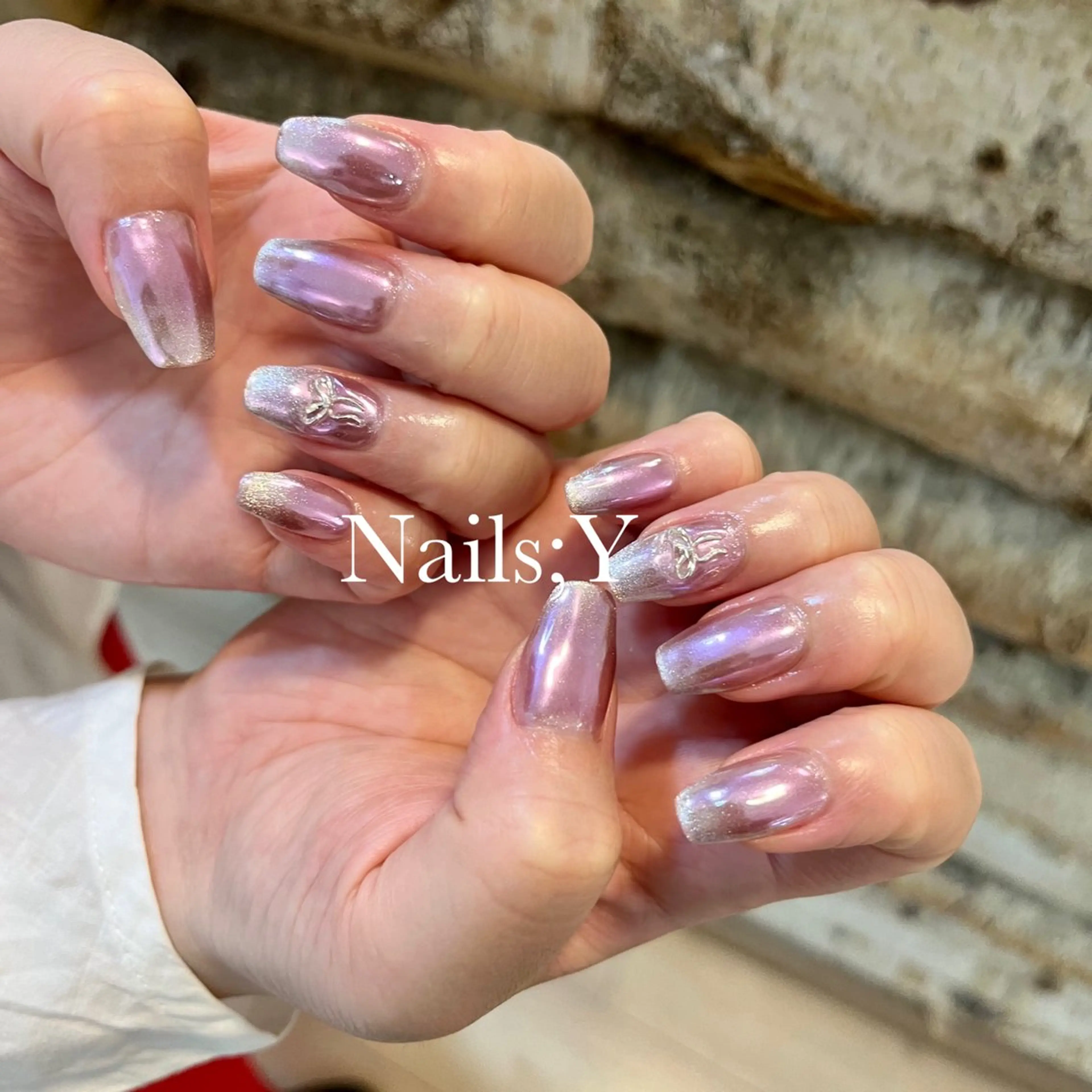 ネイル オーロラネイル ジェルネイル マグネットネイル パラジェル リボン yo koのネイルデザイン