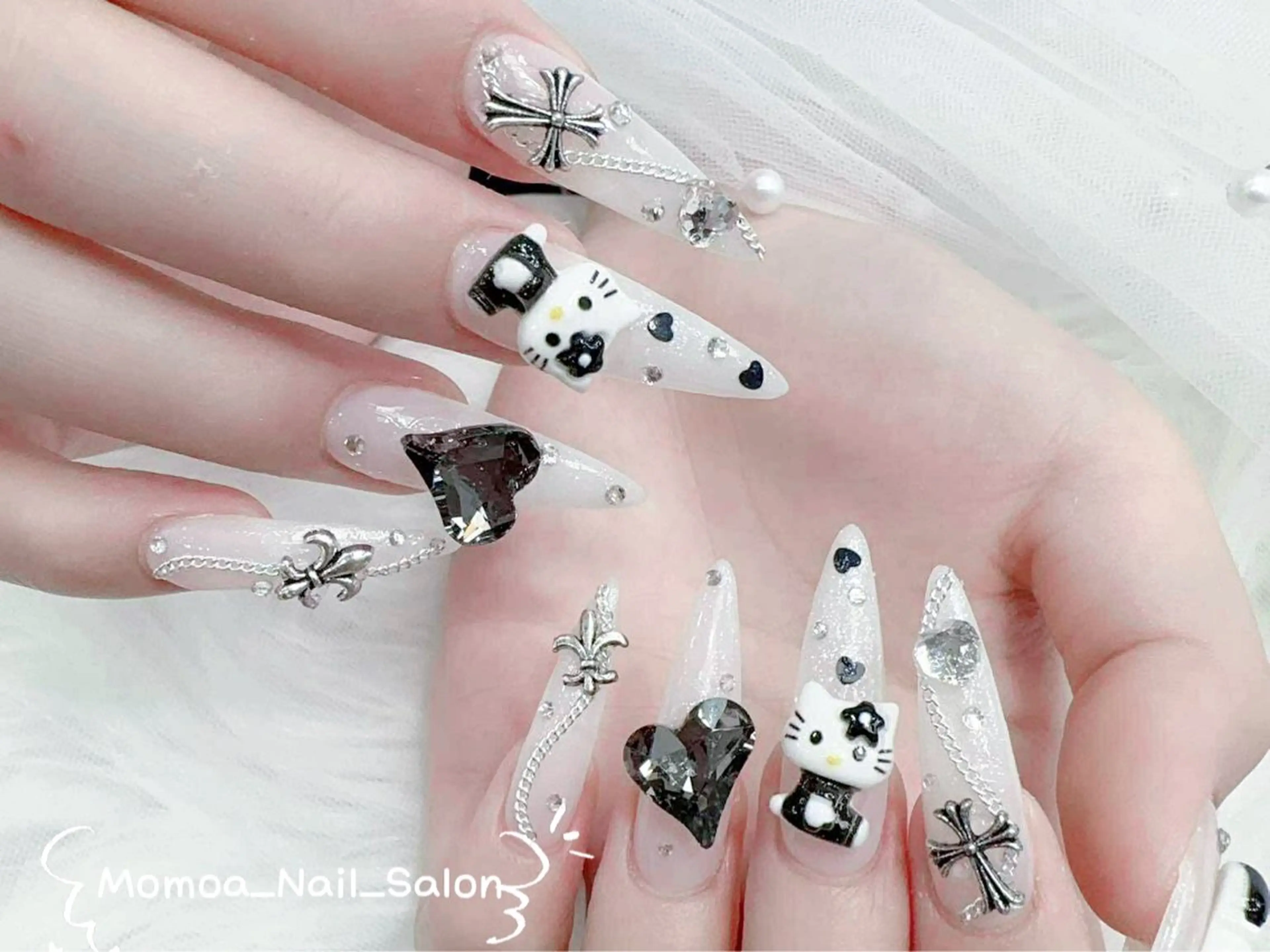 ネイル 成人式 ロングネイル マグネットネイル 大理石ネイル(マーブル) 持ち込み ハンドネイル MoMoA Nail ネイル長さ出し専門店のネイルデザイン