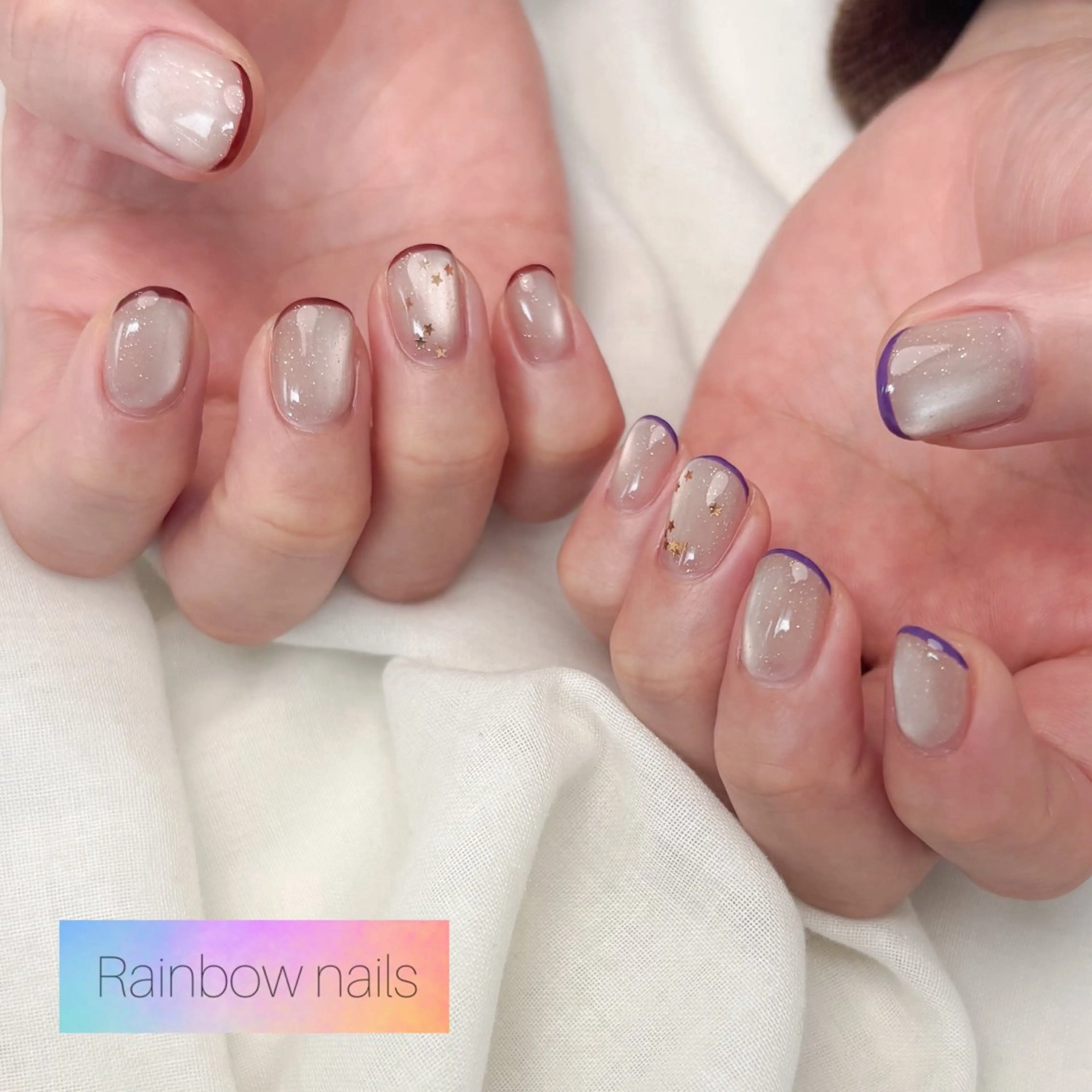 ネイル フレンチネイル キラキラネイル ハンドネイル Rainbow nailsくろちゃんのネイルデザイン