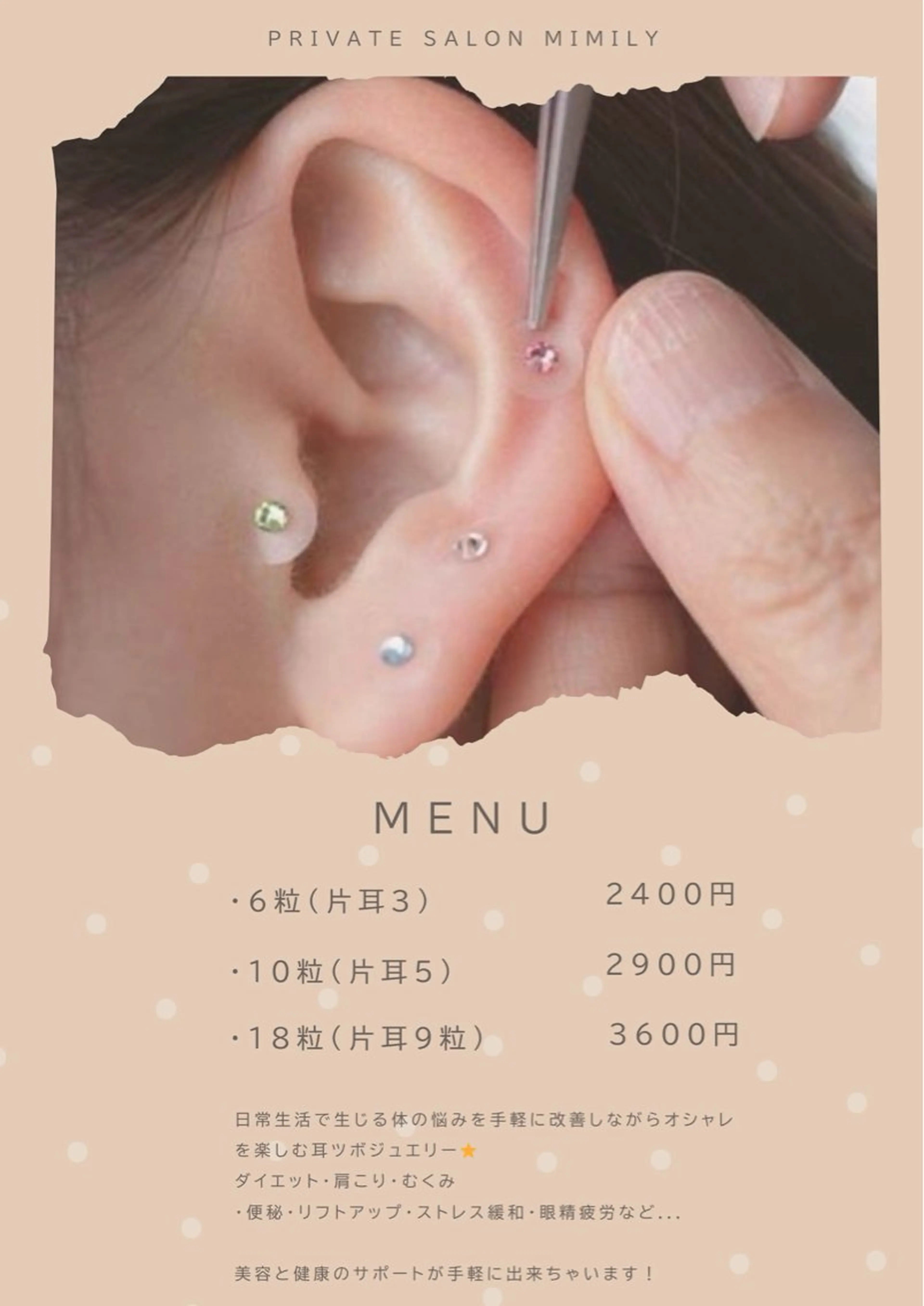 👂💎耳ツボジュエリー6粒(片耳3)の写真