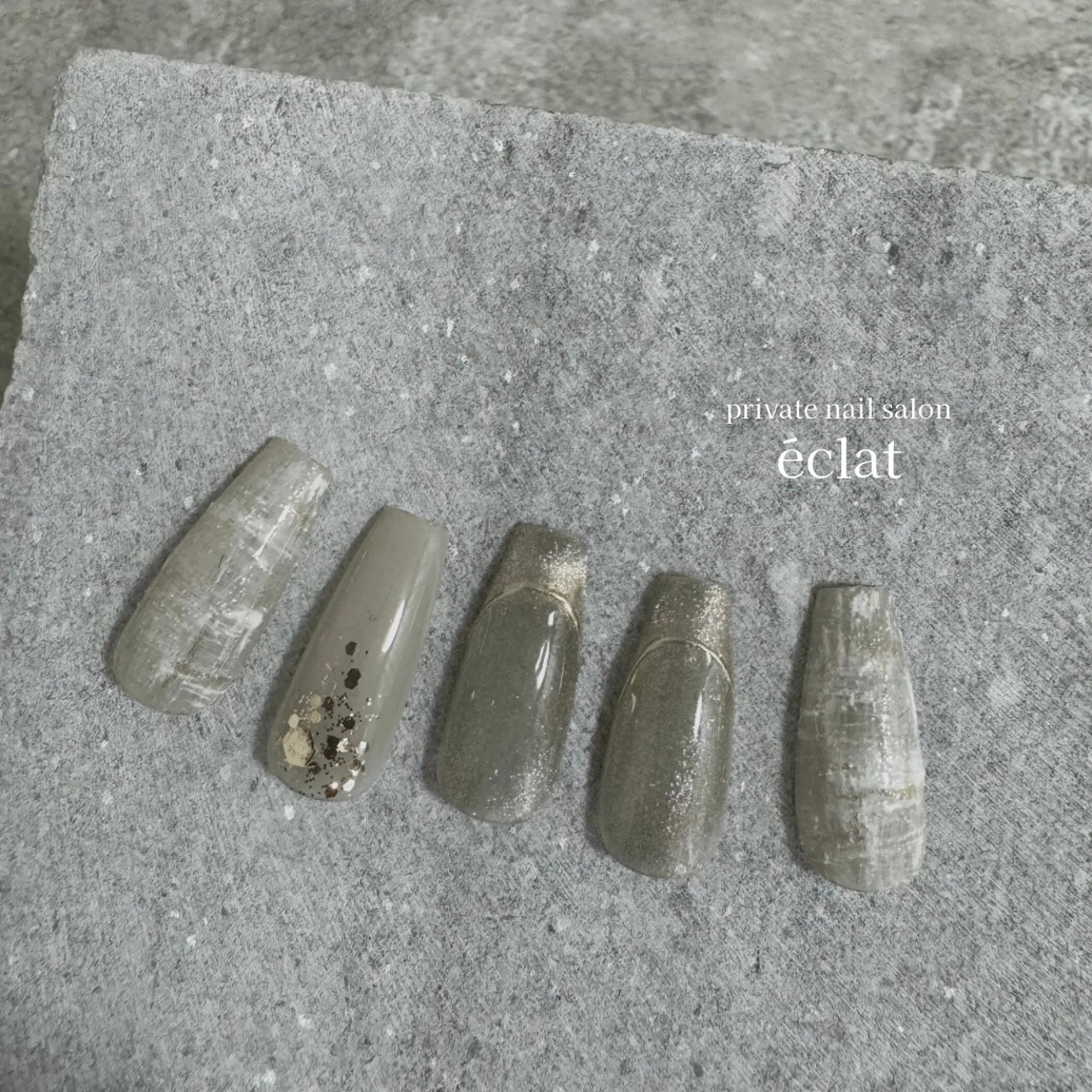 ネイル マグネットネイル ニュアンスネイル ツイードネイル 冬ネイル nailsalon éclatのネイルデザイン