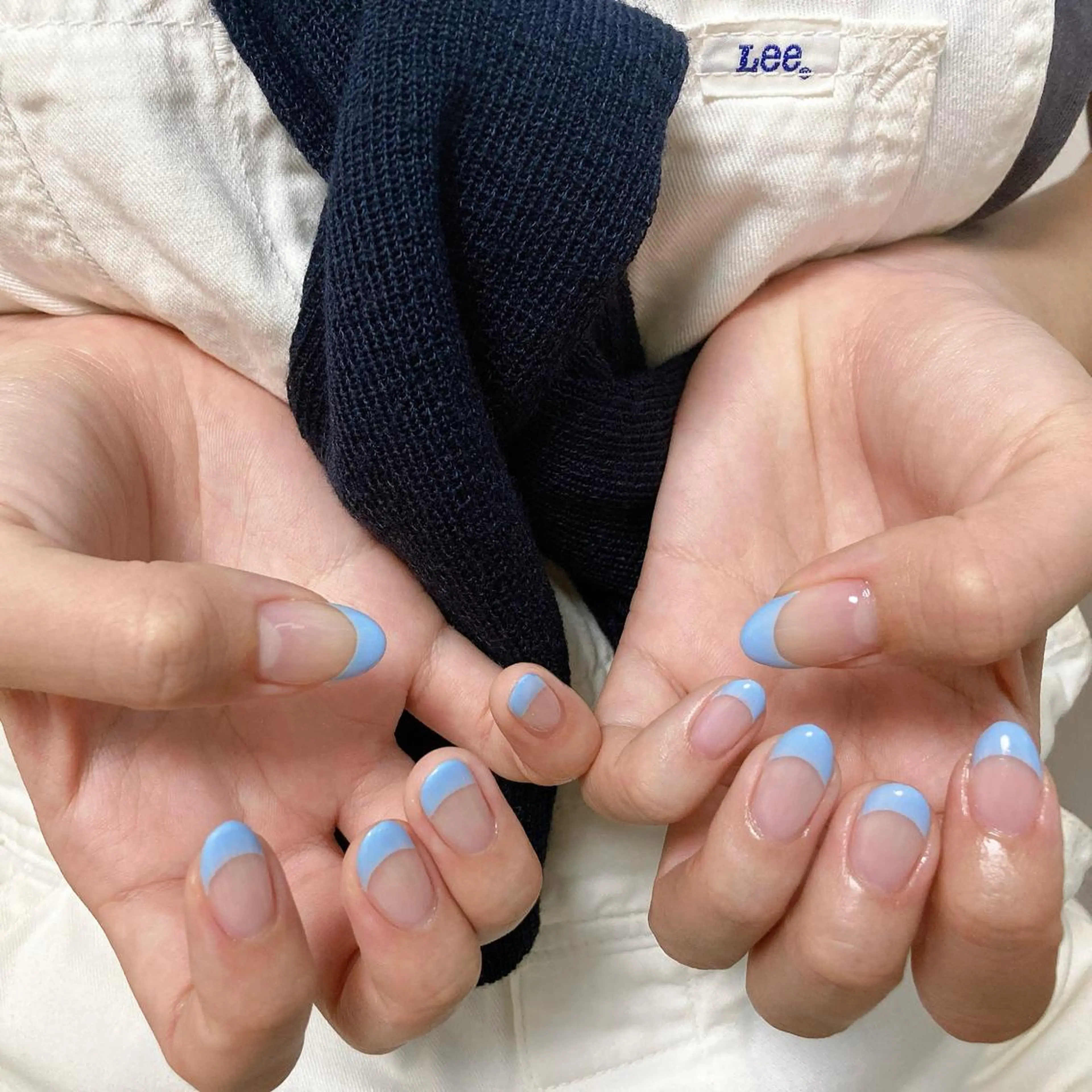 ネイル ブルー フレンチネイル Mogu nail 二子玉川のネイルデザイン