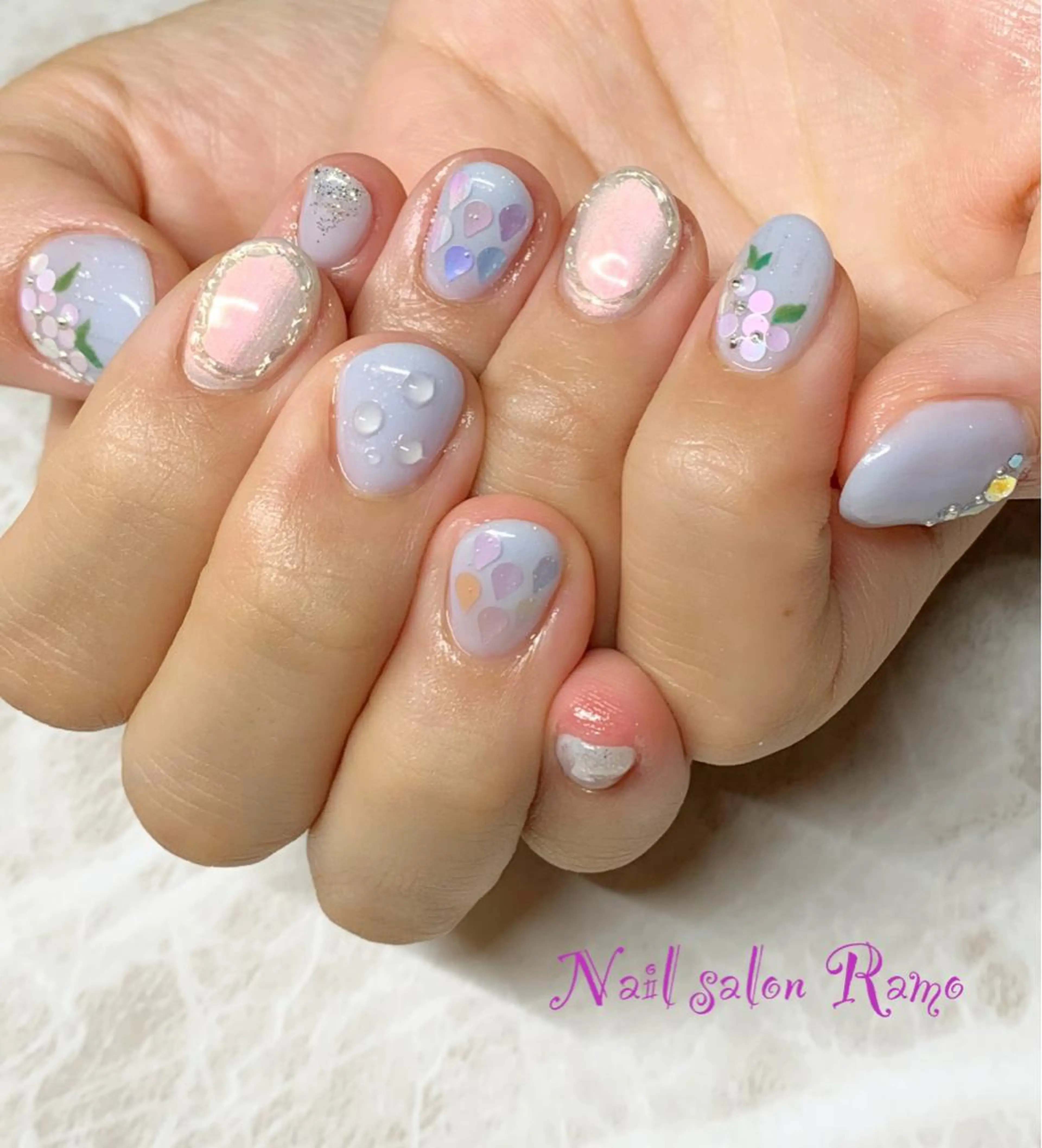 ネイル アートネイル ブルー クリアネイル 長さ出し ジェルネイル Nail salon Ramo所属・松田 祥子のネイルデザイン