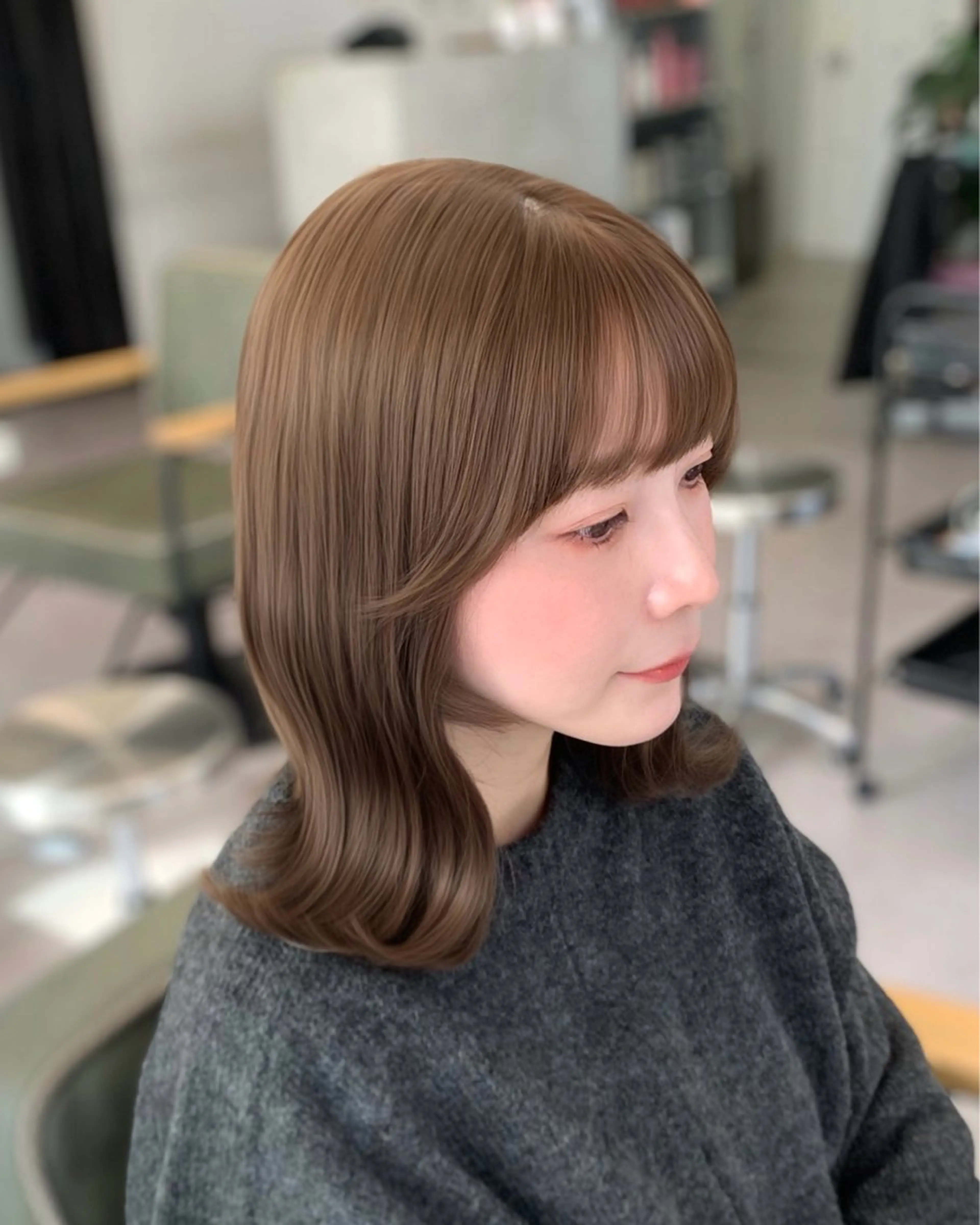 ミディアム カット ヘアカラー 🎀韓国風顔周り× 透明感/梅田/アリサのヘアスタイル