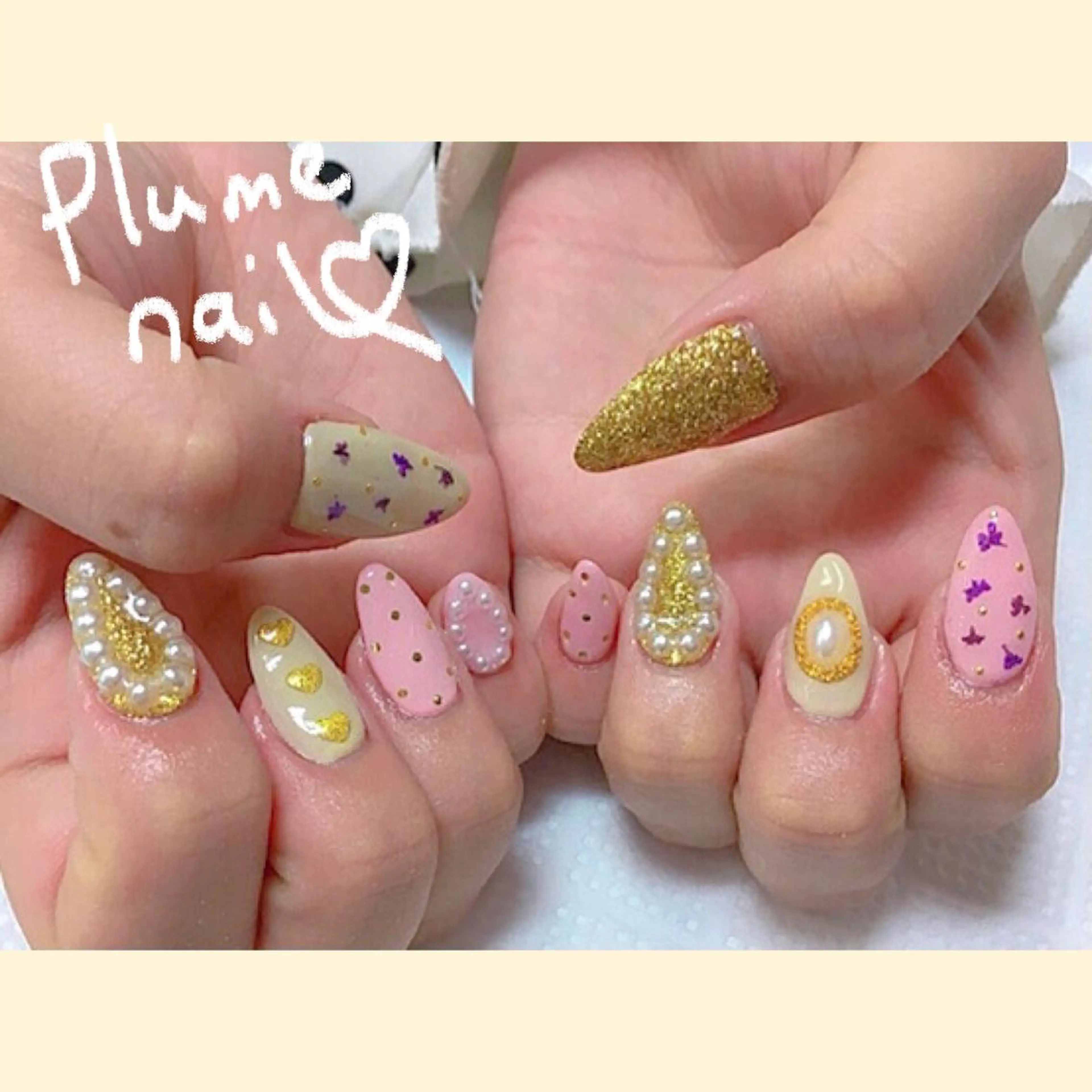 ネイル アートネイル フラワーネイル ハート キラキラネイル 韓国ネイル ハンドネイル plume nail ☆韓国ネイルのネイルデザイン