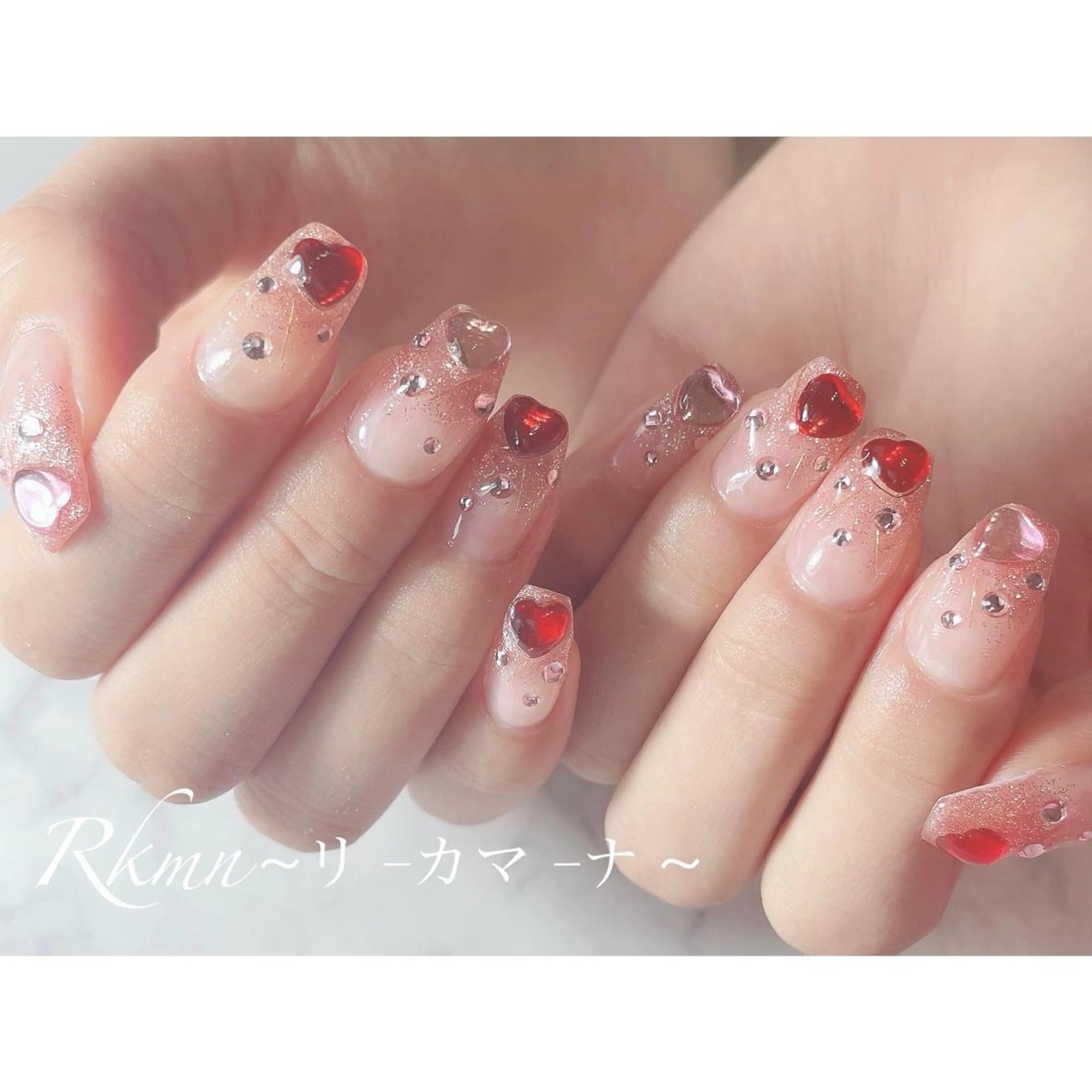 ネイル アートネイル ハート ラメ(グリッター) ラメグラデーション ピンク ハンドネイル フットネイル ハンドケア Rkmn ~リ-カマ-ナ~のネイルデザイン